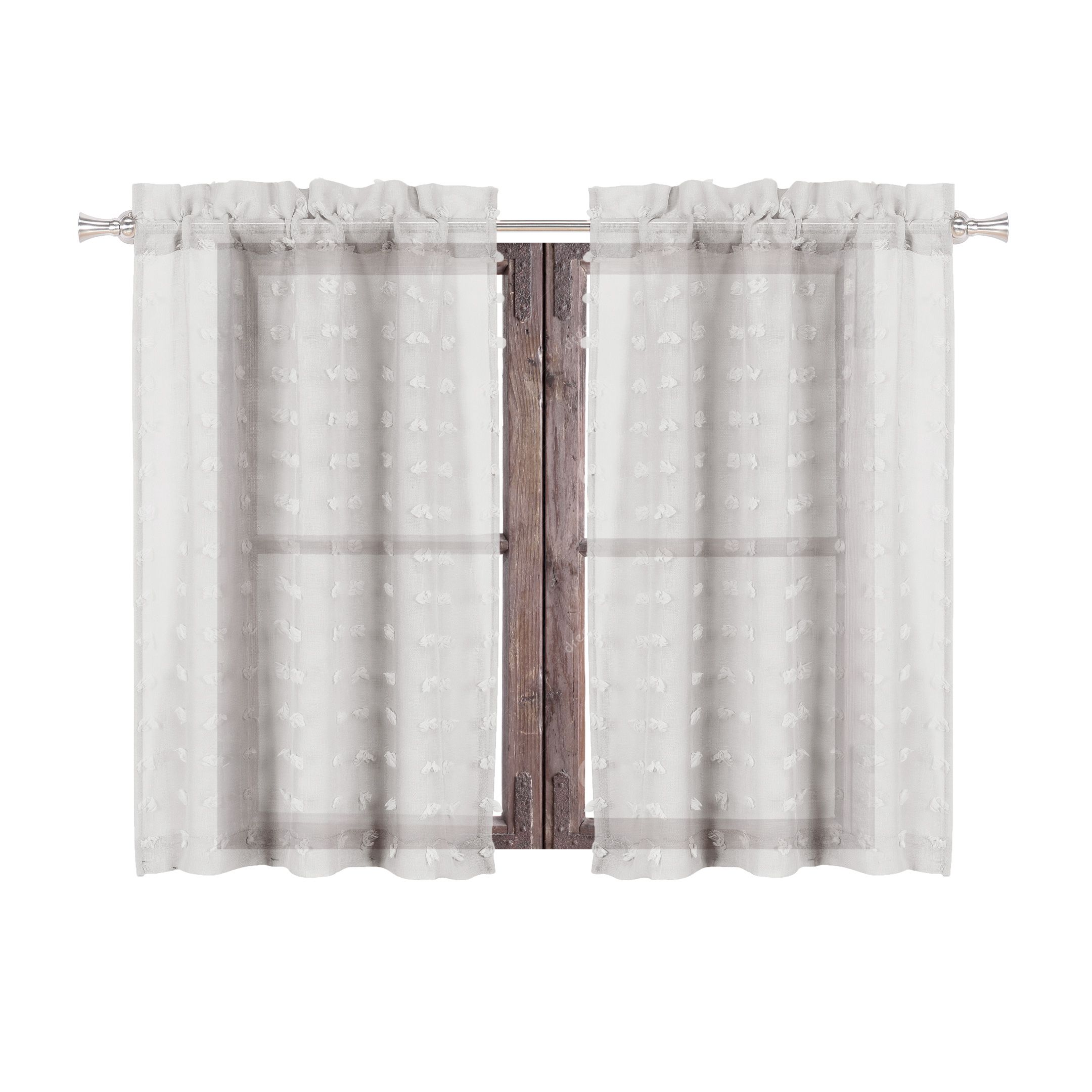 Sheer 2 Piece Silver Café/tier Curtain Set: 3 D Soft Tufts Throughout Sheer Lace Elongated Kitchen Curtain Tier Pairs (View 10 of 20)