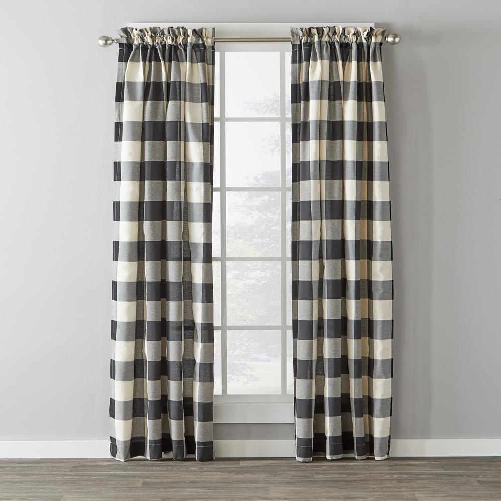 Skl Home Grandin 40 In. W X 63 In. L Polyester Window Panel In Black With Classic Navy Cotton Blend Buffalo Check Kitchen Curtain Sets (Photo 12 of 20)