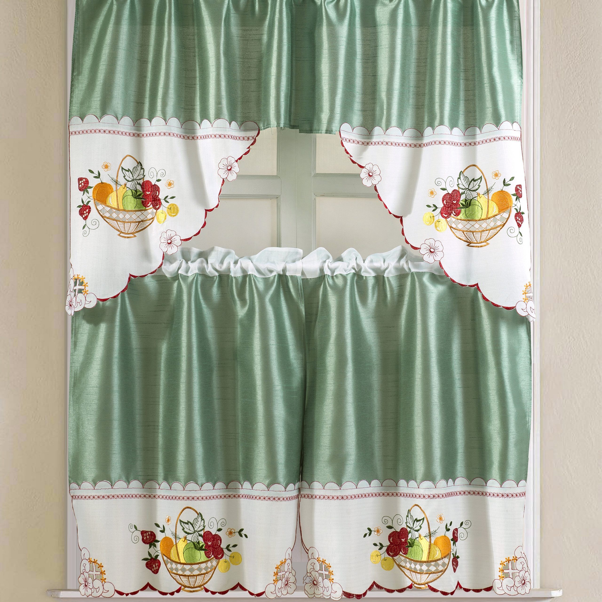 Sommers Faux Silk 3 Piece 60" Kitchen Curtain Set Regarding Faux Silk 3 Piece Kitchen Curtain Sets (Photo 4 of 20)