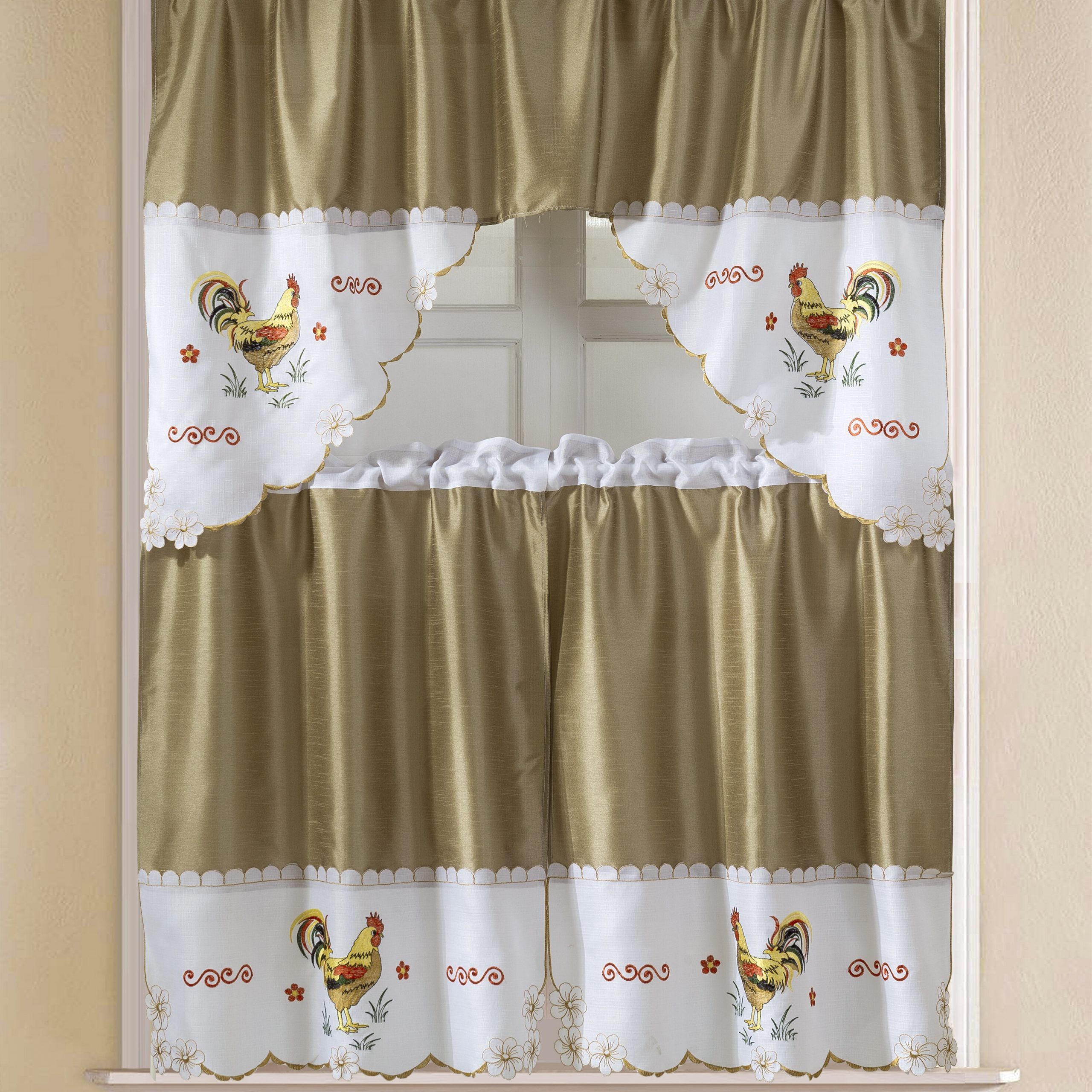 Sorrentino Faux Silk 3 Piece 60" Kitchen Curtain Set Pertaining To Faux Silk 3 Piece Kitchen Curtain Sets (View 3 of 20)