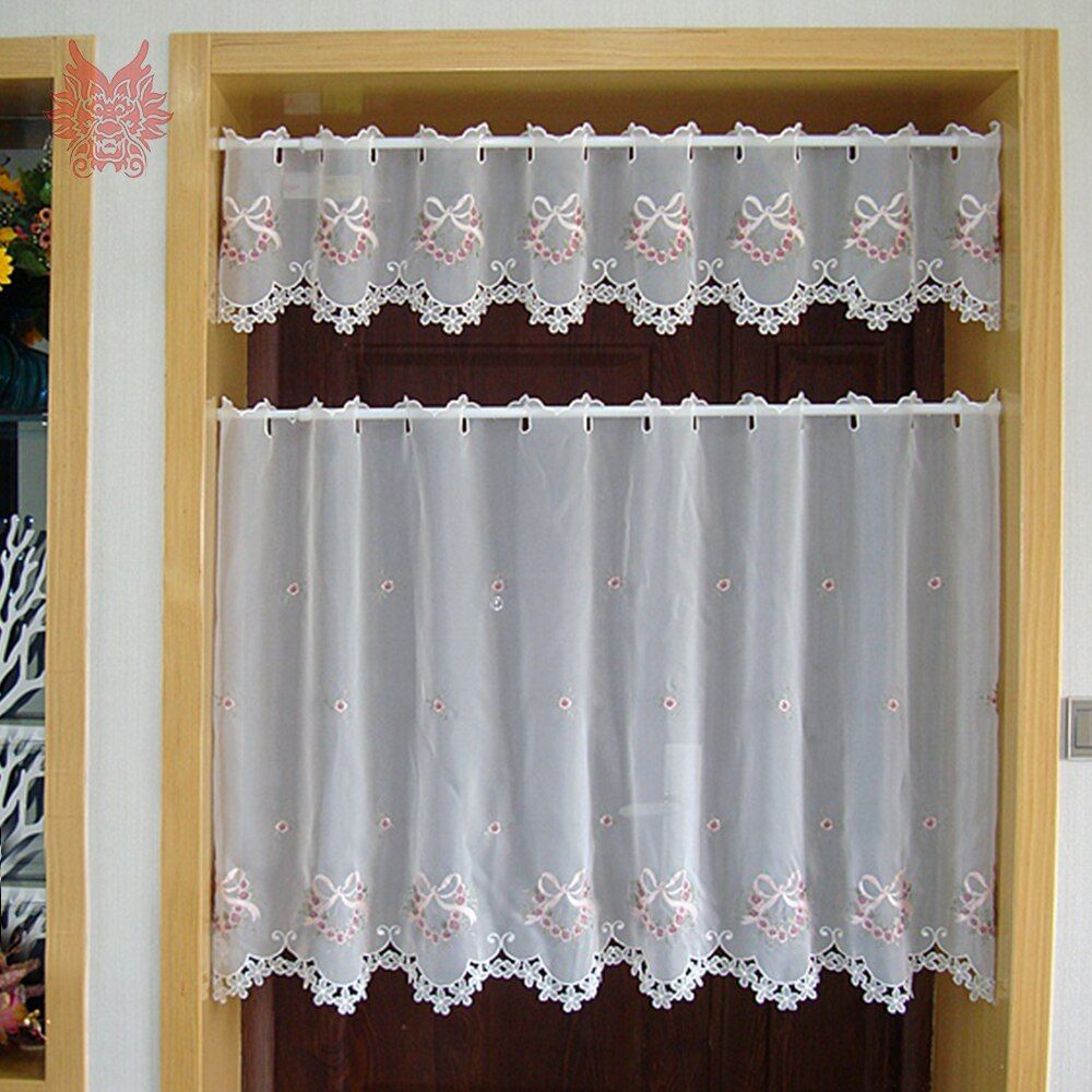 Special Price) Pastoral Floral Bow Embroidery Half Curtain Within Embroidered Floral 5 Piece Kitchen Curtain Sets (Photo 19 of 20)