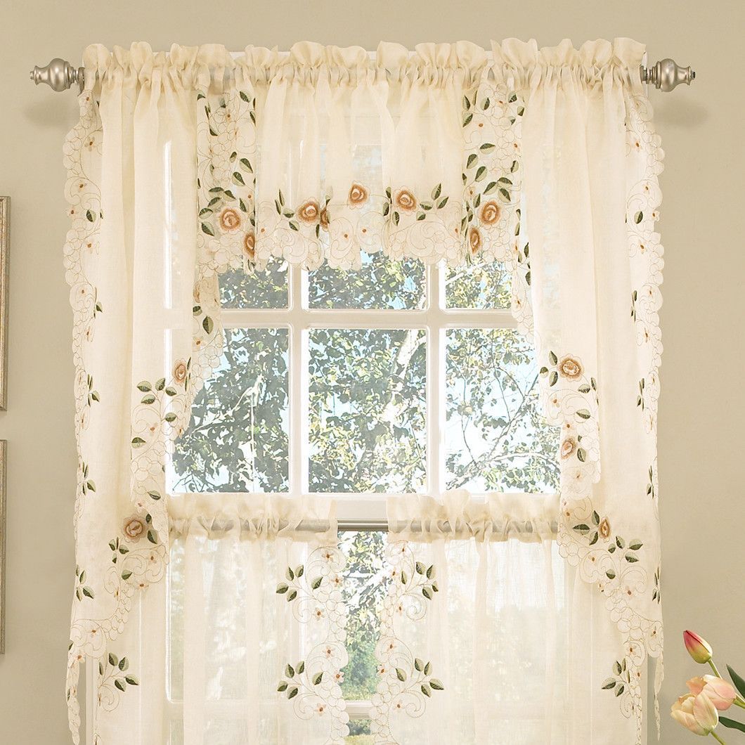 Steinke Scrolling 42" Window Valance In 2019 | Kitchen Intended For Floral Lace Rod Pocket Kitchen Curtain Valance And Tiers Sets (View 1 of 20)