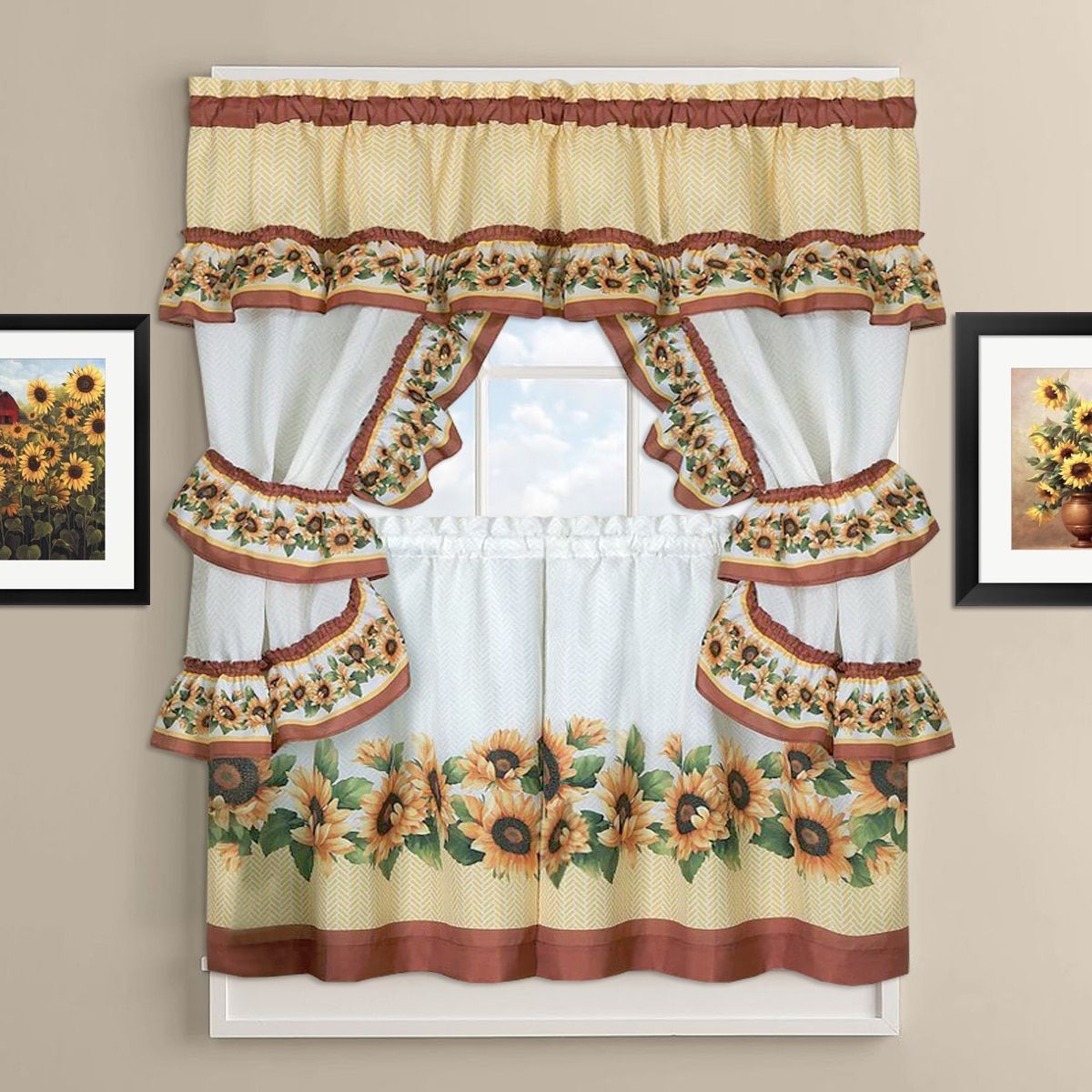 Featured Photo of 20 Best Ideas Sunflower Cottage Kitchen Curtain Tier and Valance Sets