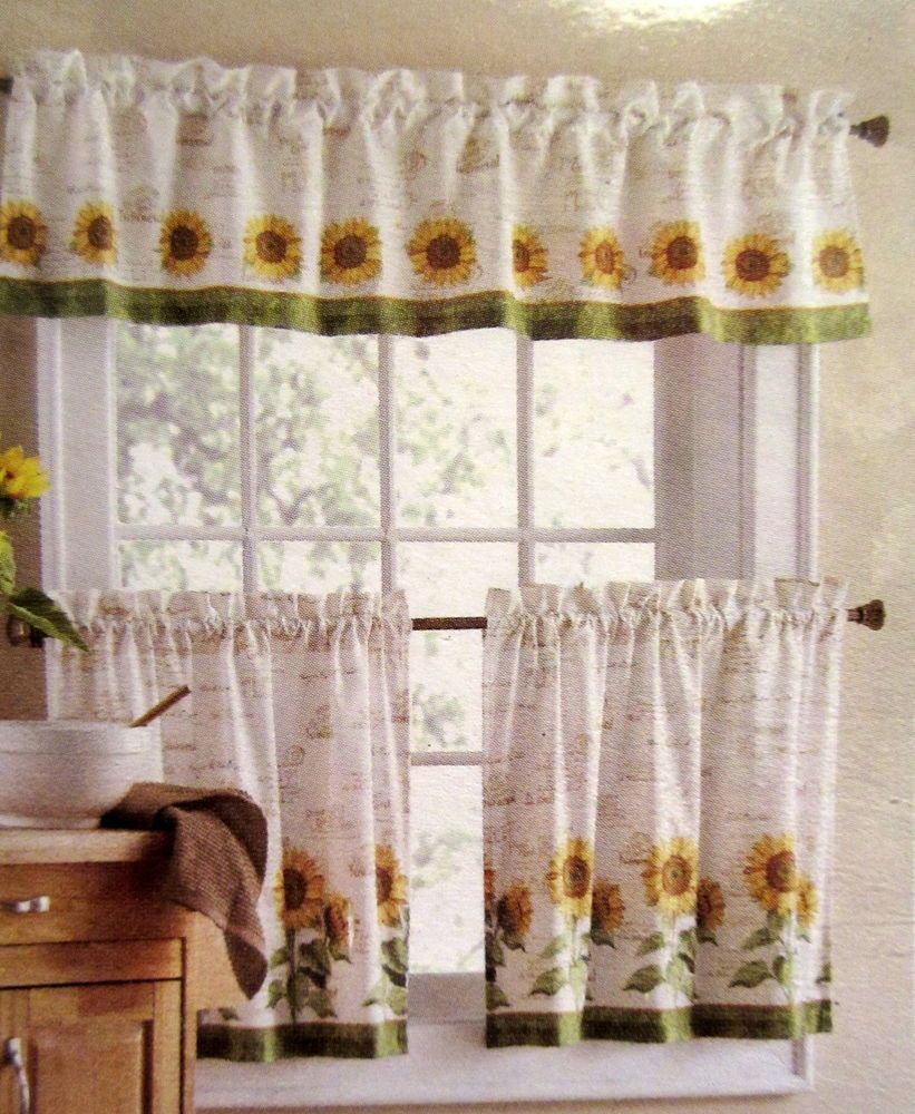 Sunflowers 3 Piece 24l Tiers Valance Set Kitchen Curtains In Within Sunflower Cottage Kitchen Curtain Tier And Valance Sets (View 4 of 20)