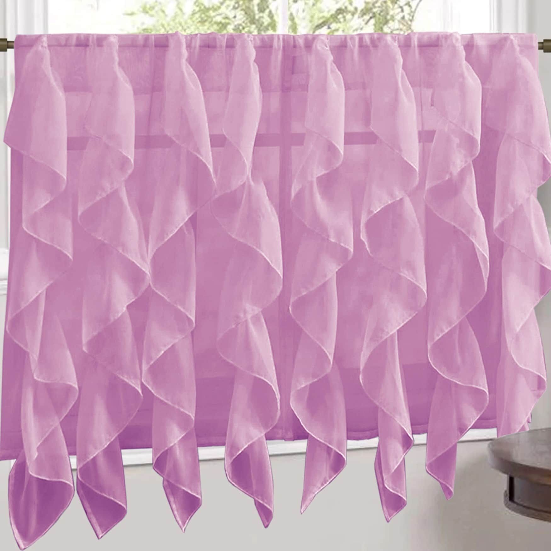 Sweet Home Collection Lavender Vertical Ruffled Waterfall Valance And  Curtain Tiers 24" Tier Pair With Vertical Ruffled Waterfall Valance And Curtain Tiers (Photo 8 of 20)