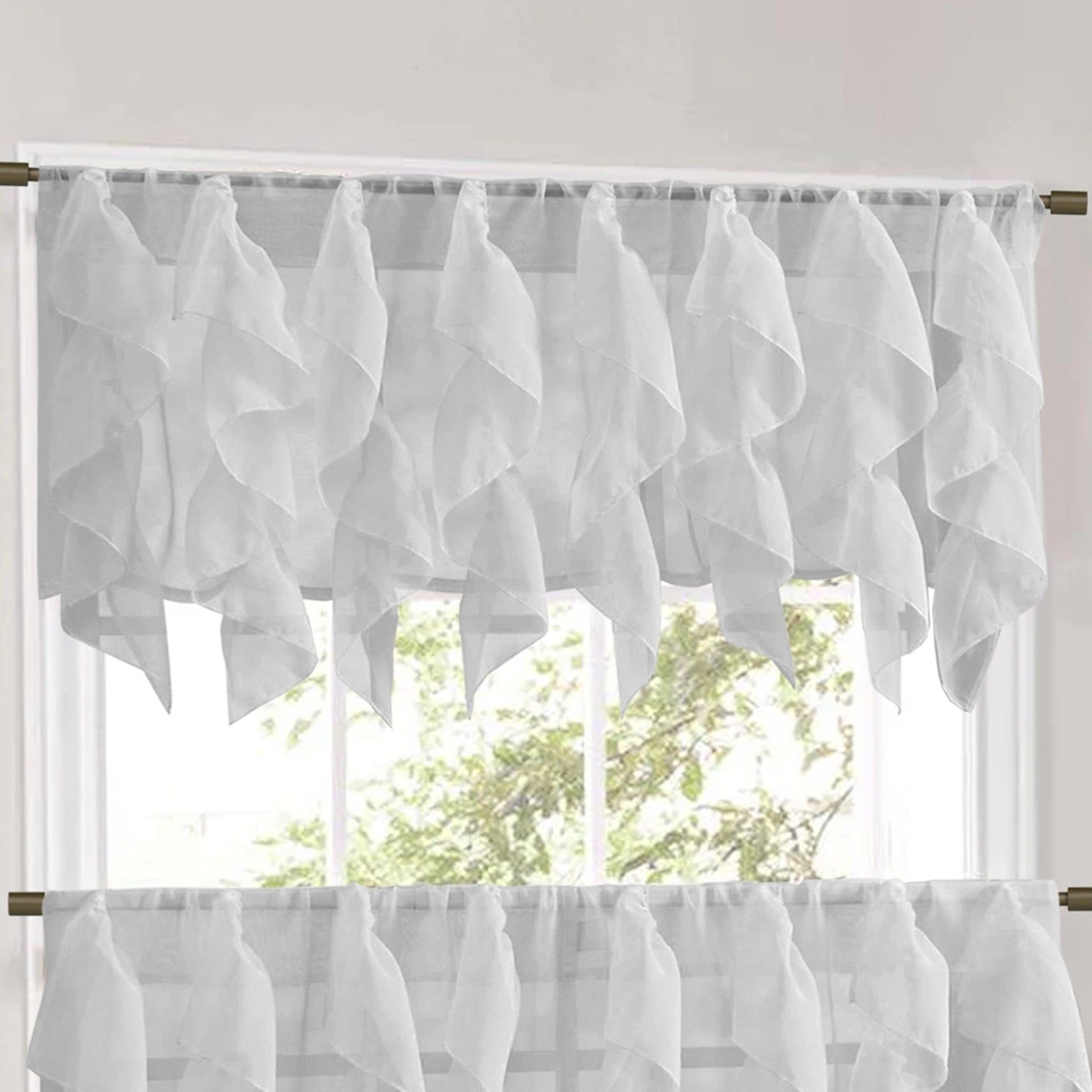 Sweet Home Collection Silver Vertical Ruffled Waterfall Valance And Curtain  Tiers For Vertical Ruffled Waterfall Valances And Curtain Tiers (Photo 5 of 20)