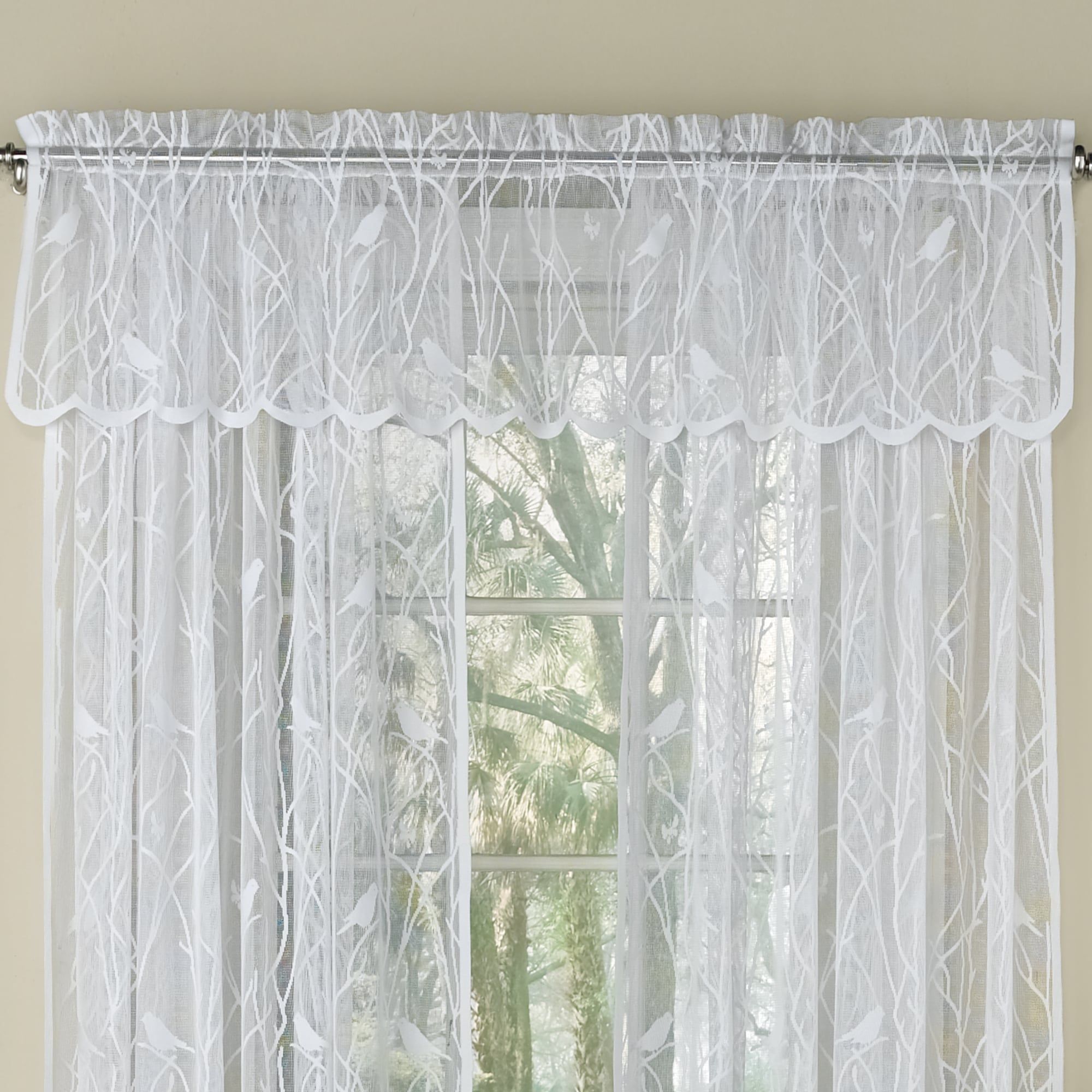 Sweet Home Collection White Knit Lace Bird Motif Window Curtain Tiers,  Valance And Swag Pair Options Throughout White Knit Lace Bird Motif Window Curtain Tiers (View 3 of 20)