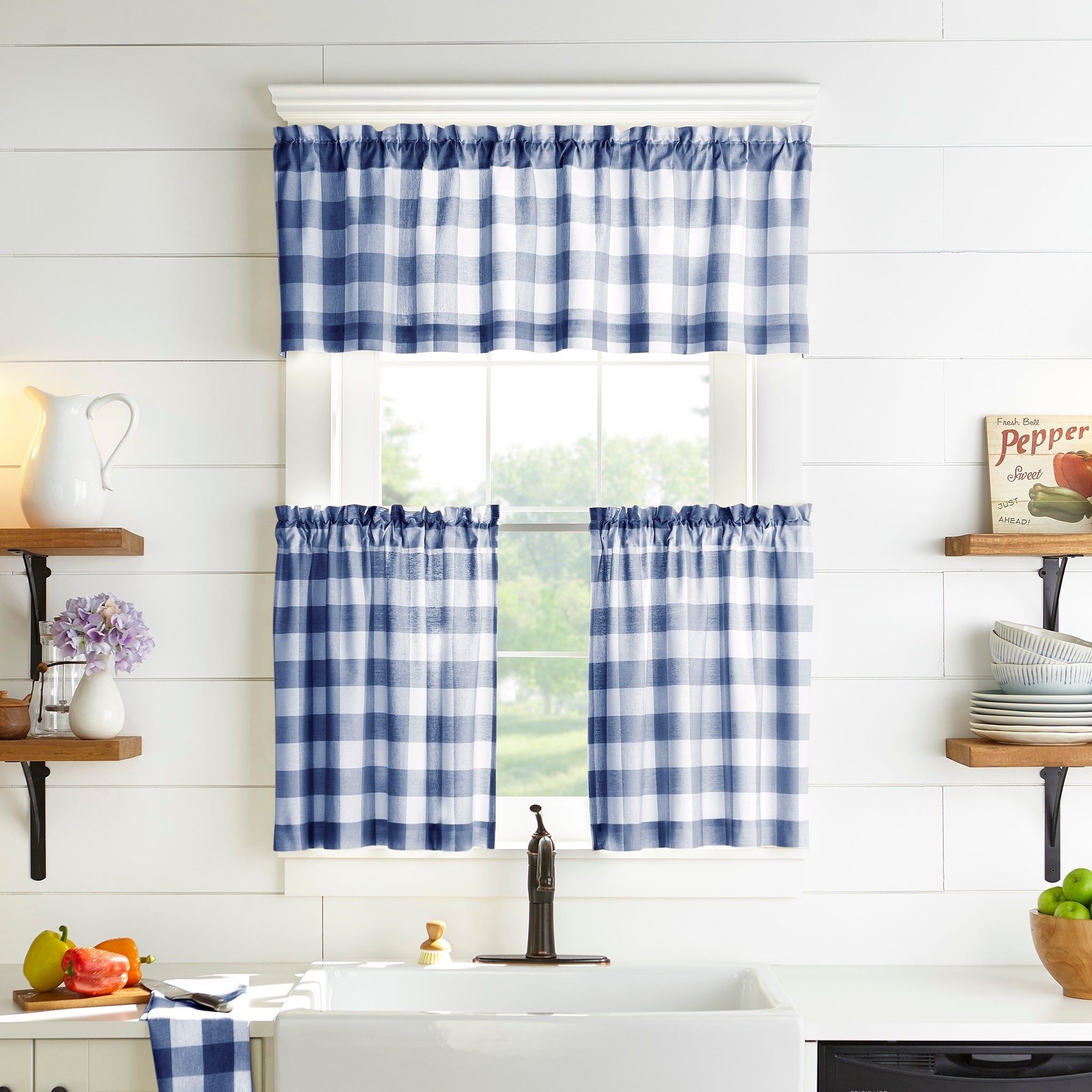 The Gray Barn Emily Gulch Buffalo Check Kitchen Window Tier Set Inside Lodge Plaid 3 Piece Kitchen Curtain Tier And Valance Sets (View 9 of 20)