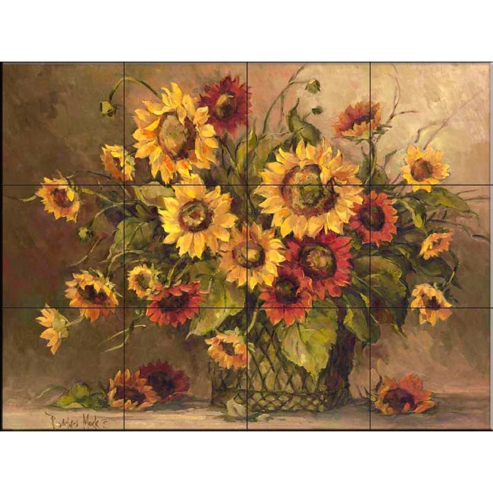 The Tile Mural Store Sunflower Bouquet 17 In. X 12 3/4 In Inside Window Curtains Sets With Colorful Marketplace Vegetable And Sunflower Print (Photo 19 of 20)