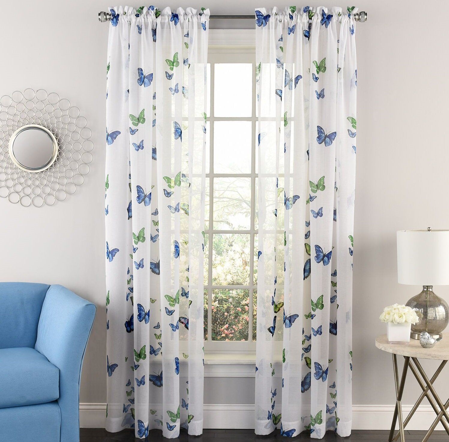 Three Posts North Reading Fluttering Butterfly Nature/floral Semi Sheer Rod  Pocket Single Curtain Panel With Regard To Floral Watercolor Semi Sheer Rod Pocket Kitchen Curtain Valance And Tiers Sets (Photo 11 of 20)