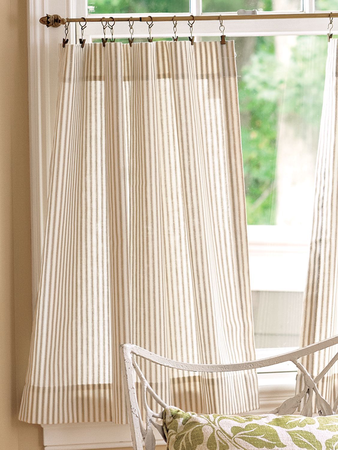 Ticking Stripe Rod Pocket Tiers In 2019 | Living Room Decor Pertaining To Rod Pocket Cotton Striped Lace Cotton Burlap Kitchen Curtains (View 10 of 20)