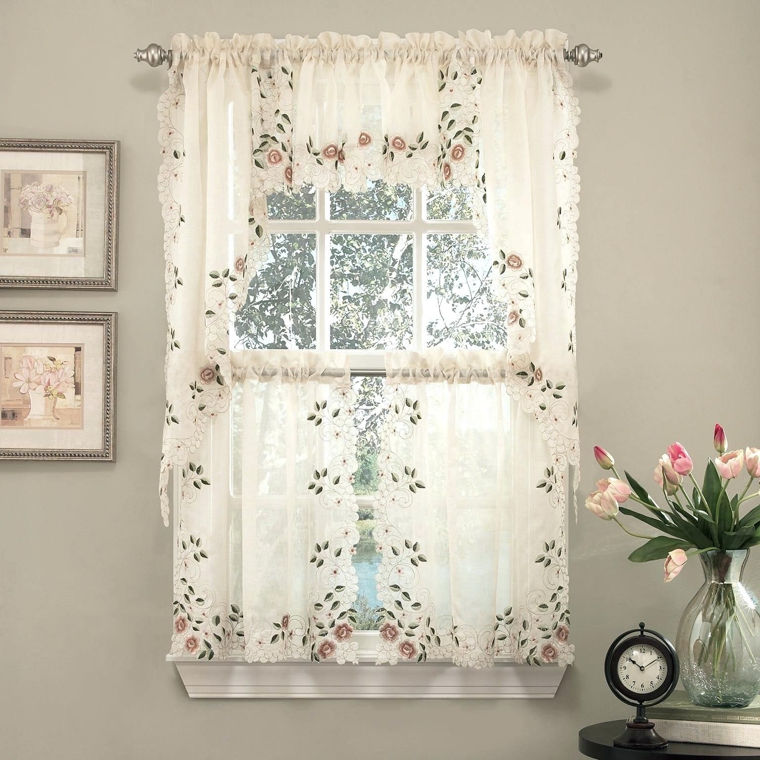 Tiered Valances Crochet Tailored Tier Pair White X – Woodspeak In Floral Lace Rod Pocket Kitchen Curtain Valance And Tiers Sets (View 14 of 20)