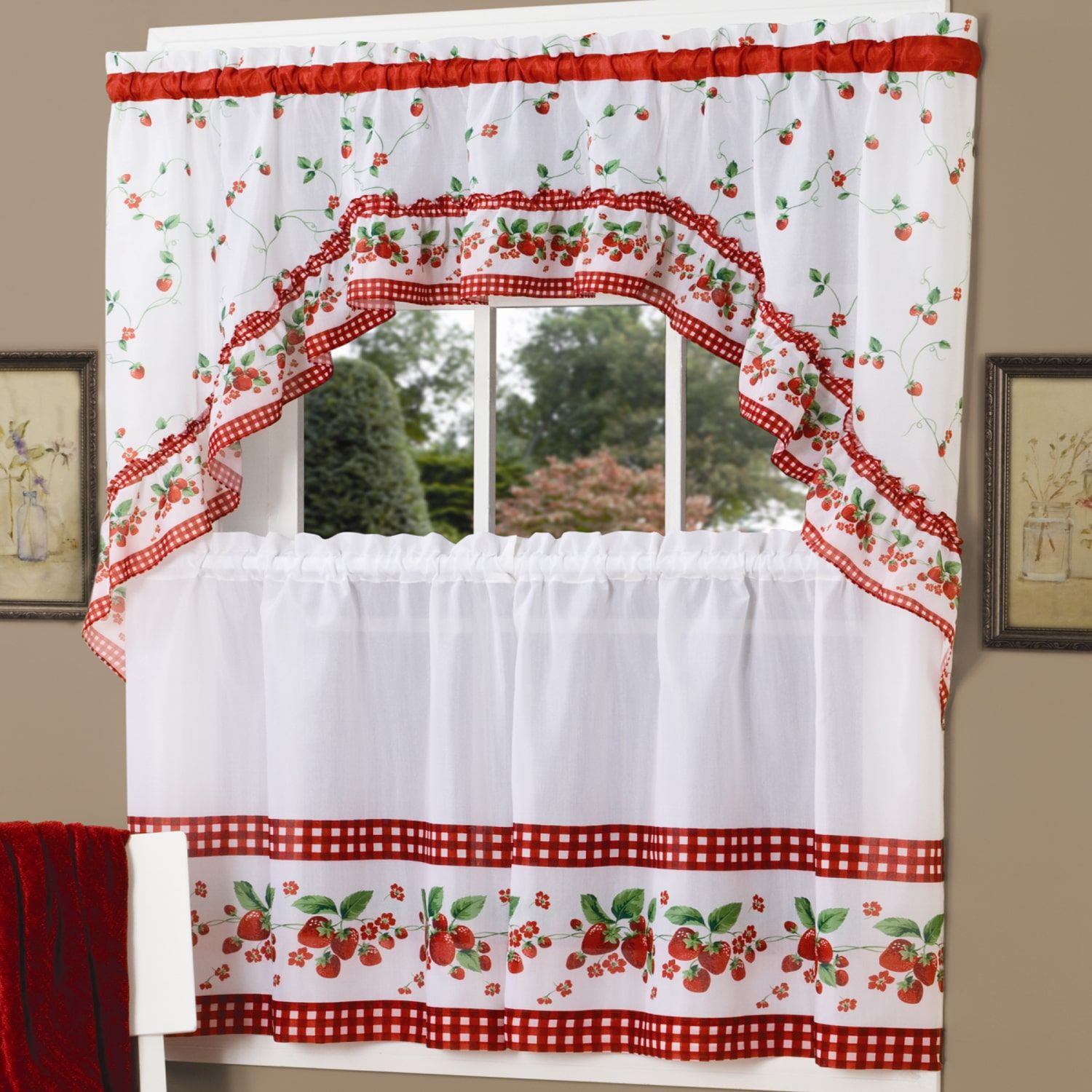 Traditional Two Piece Tailored Tier And Swag Window Curtains With Traditional Tailored Tier And Swag Window Curtains Sets With Ornate Flower Garden Print (View 2 of 20)