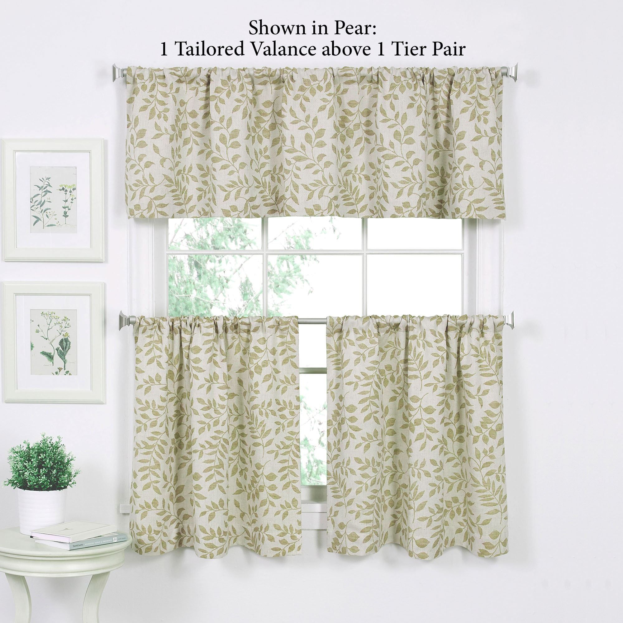 Tranquil Leaf Design Tier Window Treatment In Tranquility Curtain Tier Pairs (View 4 of 20)