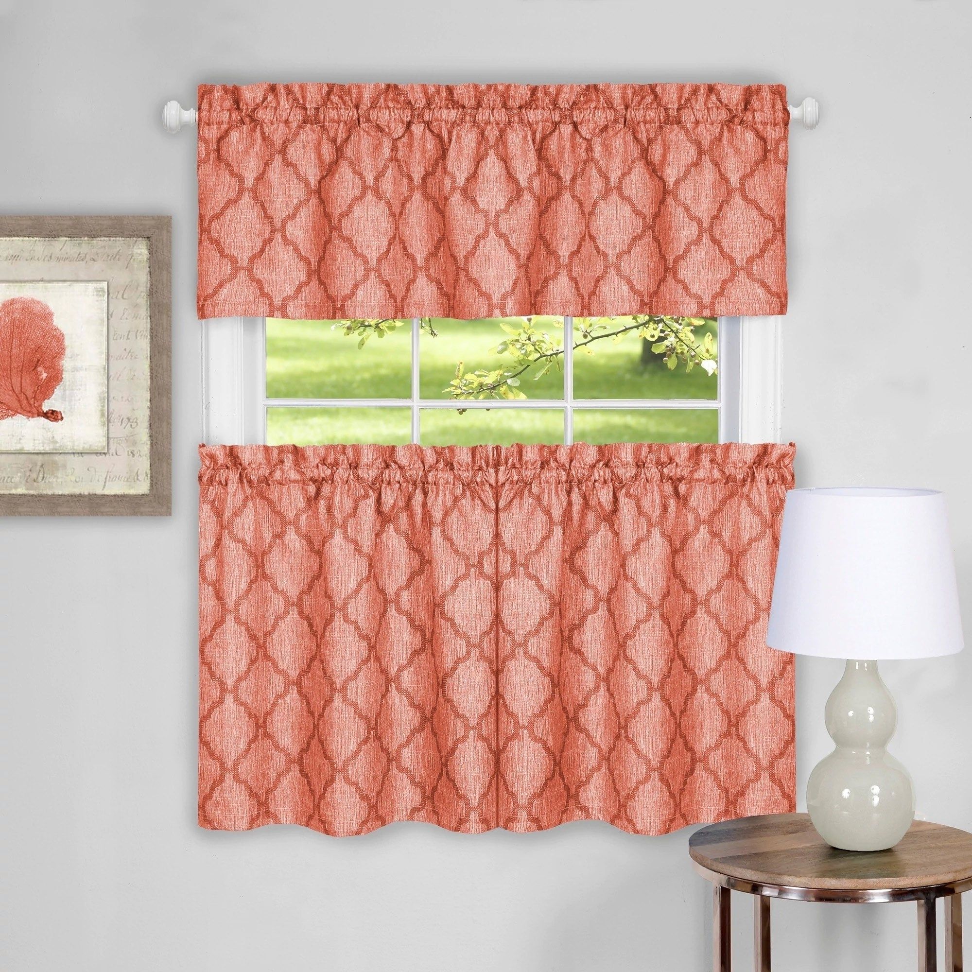 Trellis Pattern Tier And Valance Curtain Set  24" Orange – 24 Inch Intended For Trellis Pattern Window Valances (View 19 of 20)