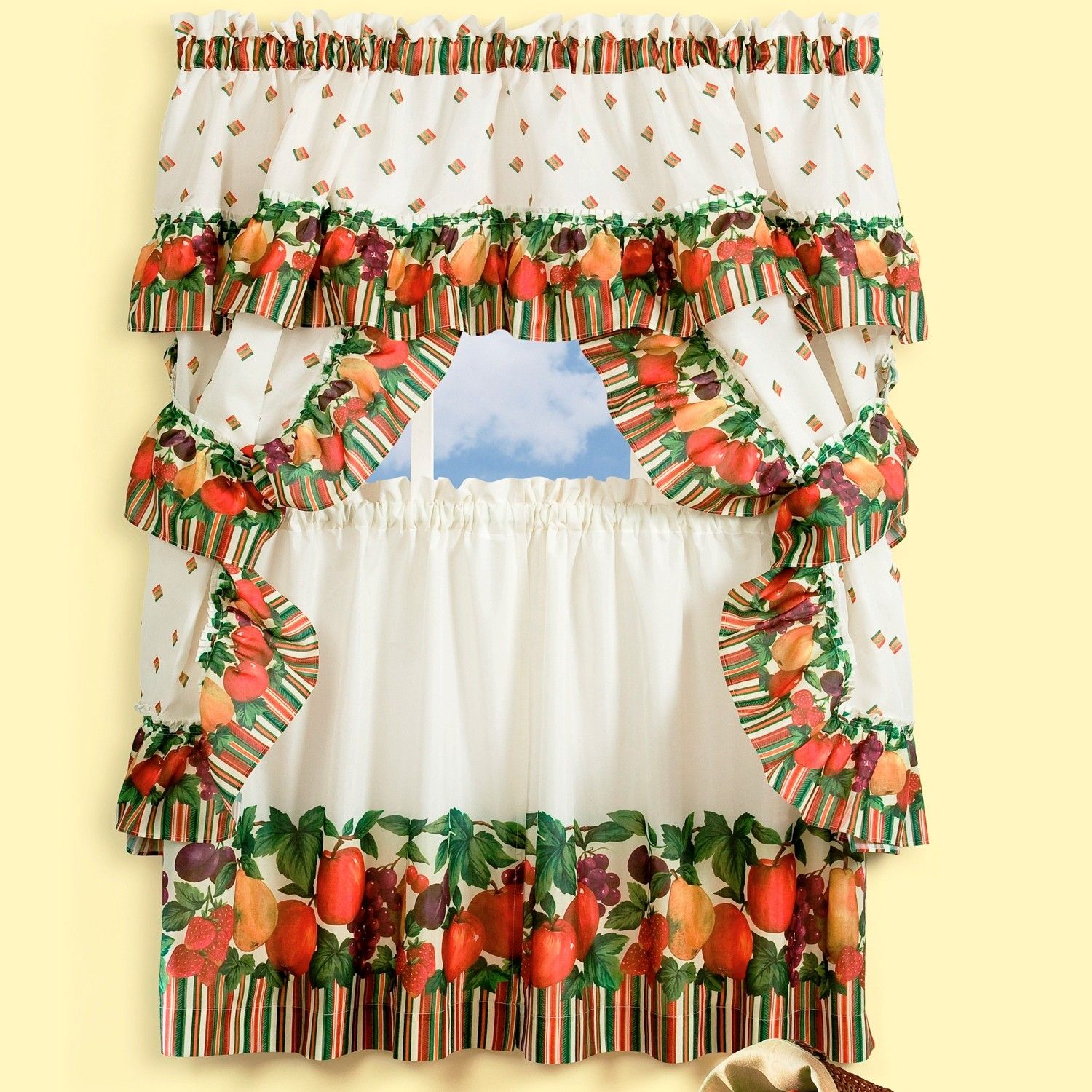 Tuttie Fruitie Printed Cottage Set – Printed Cottage Sets Throughout Top Of The Morning Printed Tailored Cottage Curtain Tier Sets (View 17 of 20)