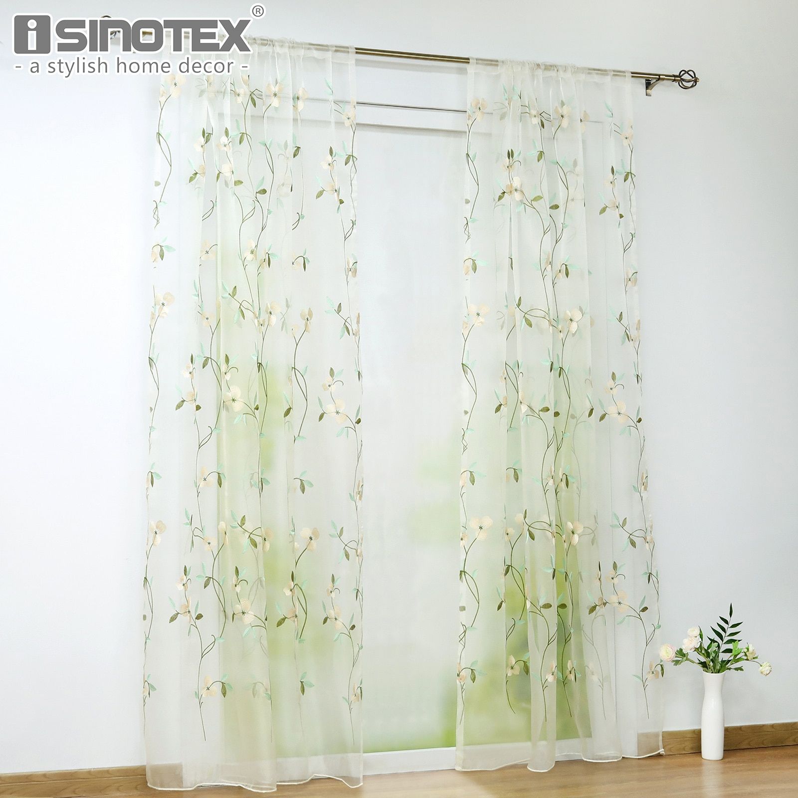 Us $12.19 |pastoral White Floral Embroidered Curtain Tulle Window Sheers  Panel Drapes For Kitchen Living Room Bedroom Decor Screening Sheer In With Embroidered Floral 5 Piece Kitchen Curtain Sets (Photo 10 of 20)