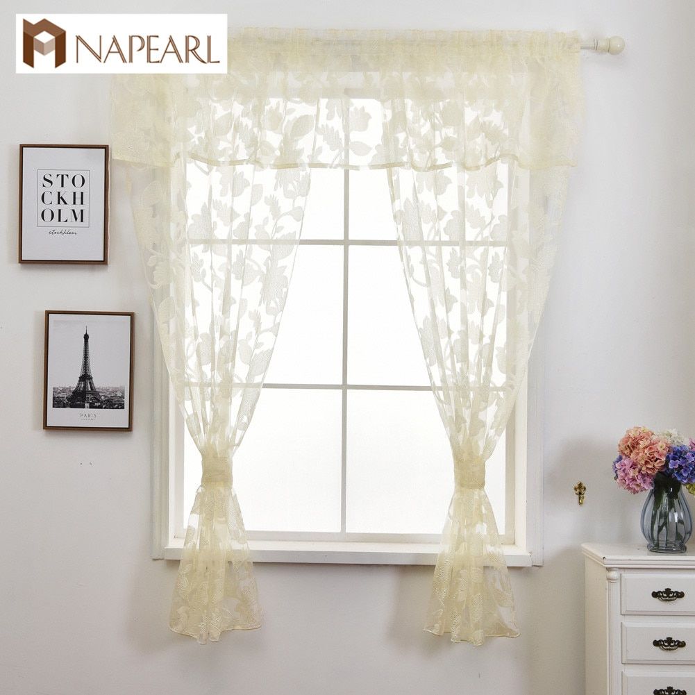 Us $17.37 52% Off|napearl Floral Leaves Jacquard Short Tulle Drops Valance  Set Kitchen Windows With Ropes Cream Color Rustic Style Fabric Circle In With Regard To Circle Curtain Valances (Photo 12 of 20)