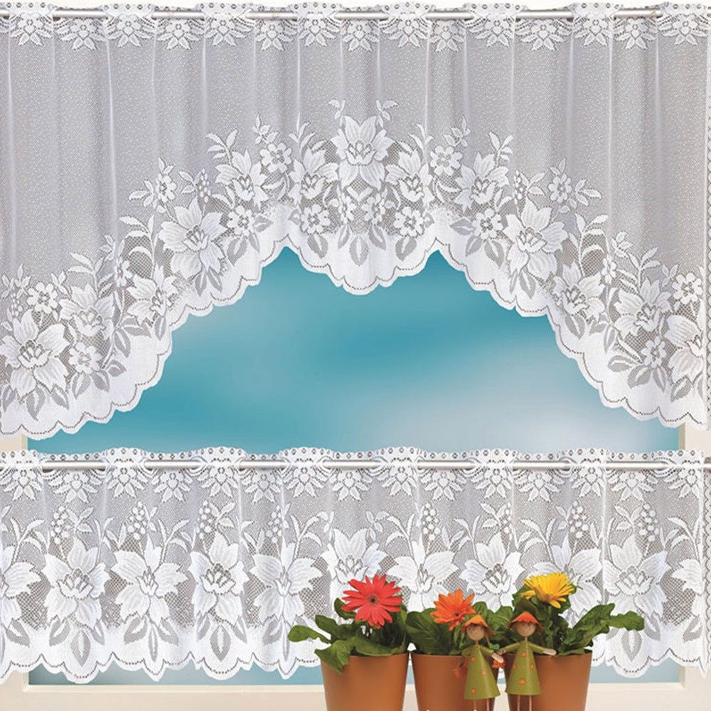 Us $4.44 45% Off|2019new Arrival 2pcs Lace Coffee Cafe Window Tier Curtain  Set Kitchen Dining Room Lot Home Decoration Home Decoration Trend #40 In For Sheer Lace Elongated Kitchen Curtain Tier Pairs (Photo 8 of 20)