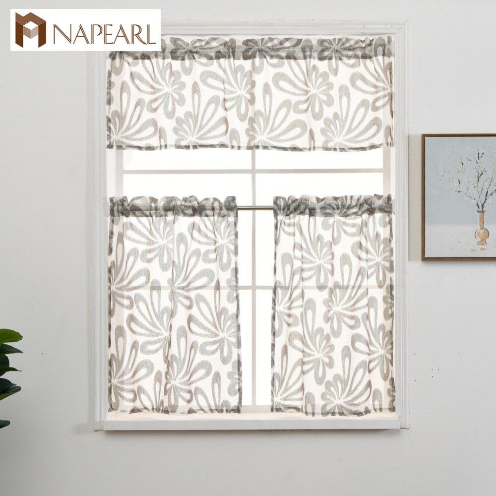 Us $6.09 52% Off|napearl Kitchen Curtain Jacquard Design Floral Style Short  Curtains Rod Pocket Panel Valance And Tiers Window Treatment Modern In With Regard To Semi Sheer Rod Pocket Kitchen Curtain Valance And Tiers Sets (Photo 17 of 20)