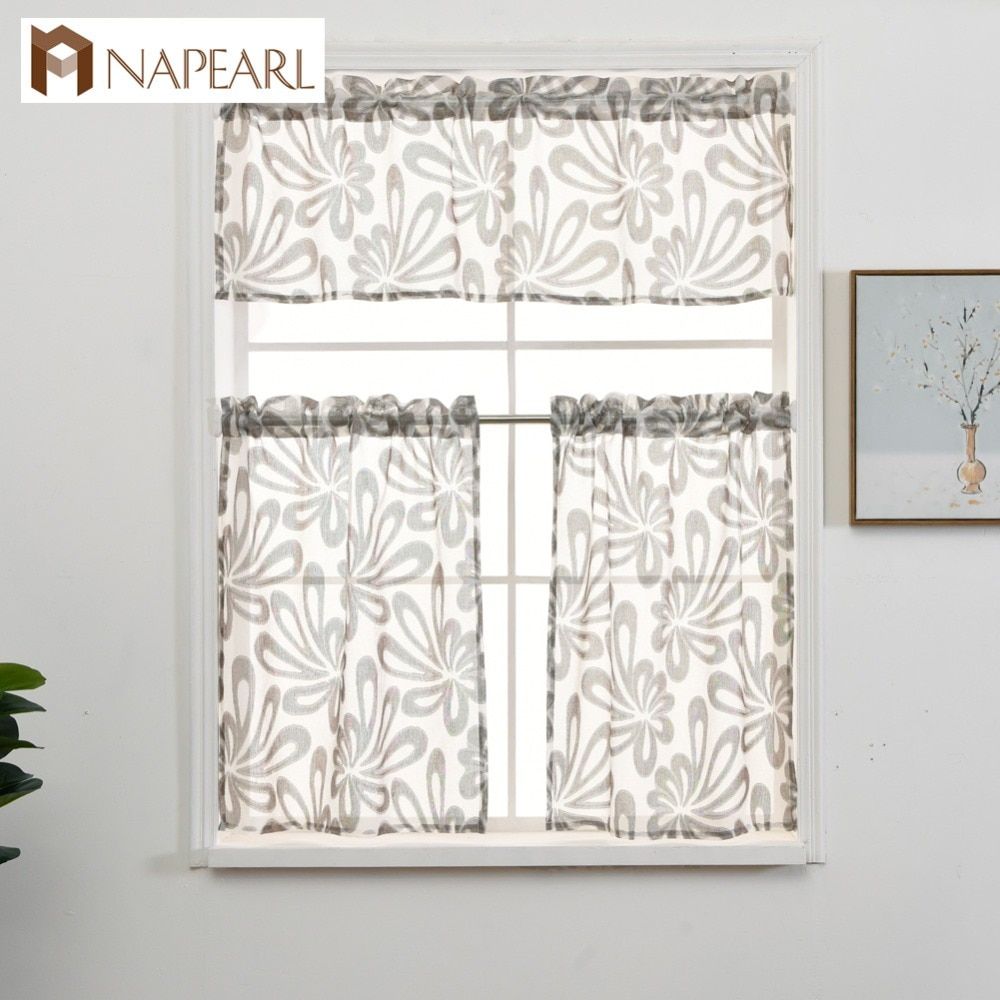 Us $6.09 52% Off|napearl Kitchen Curtain Jacquard Design Floral Style Short  Curtains Rod Pocket Panel Valance And Tiers Window Treatment Modern In Within Semi Sheer Rod Pocket Kitchen Curtain Valance And Tiers Sets (Photo 17 of 20)