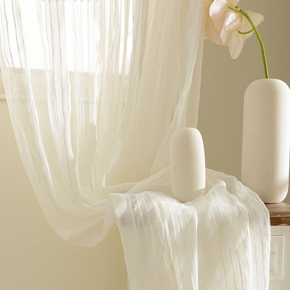 Us $6.7 20% Off|modern Style Vertical Stripes Sheer Voile Curtains For  Living Room Solid White Window Treatment Draperies Curtain Tulle Wp277&2 In Throughout White Micro Striped Semi Sheer Window Curtain Pieces (Photo 12 of 20)