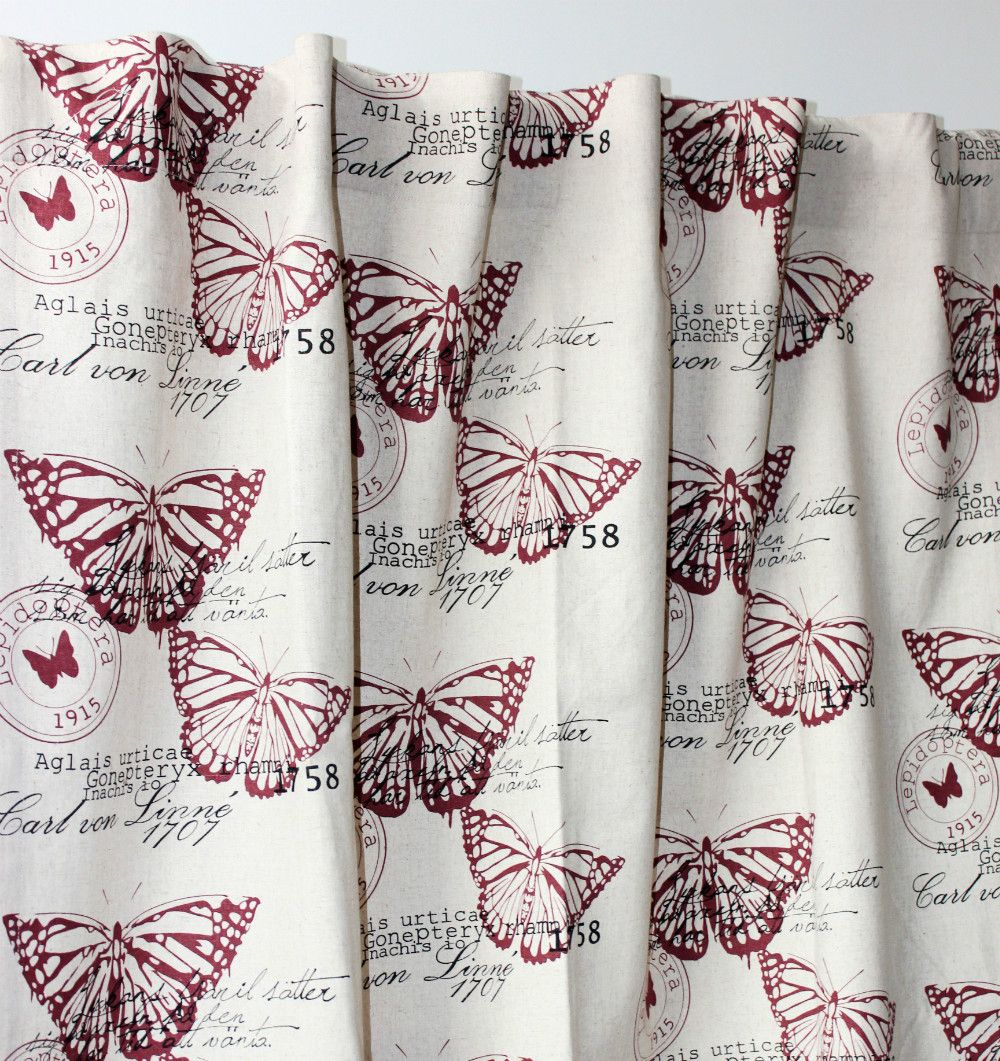 Vezo Home New Burgundy Butterfly Cotton Linen Ready Finished For Burgundy Cotton Blend Classic Checkered Decorative Window Curtains (Photo 11 of 20)