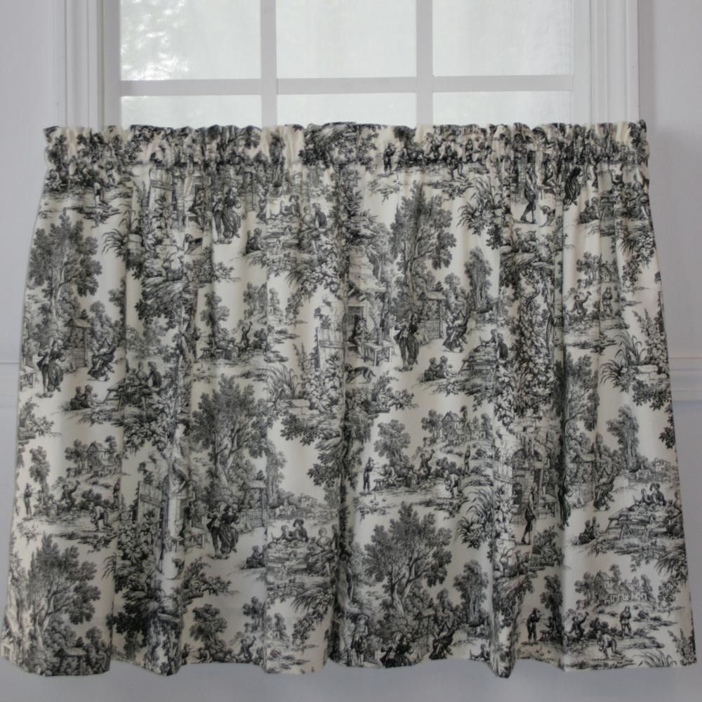 Victoria Park 68 In. W X 24 In. L Toile Black Cottontailored Tier Pair  Curtains In Black Within Touch Of Spring 24 Inch Tier Pairs (Photo 10 of 20)