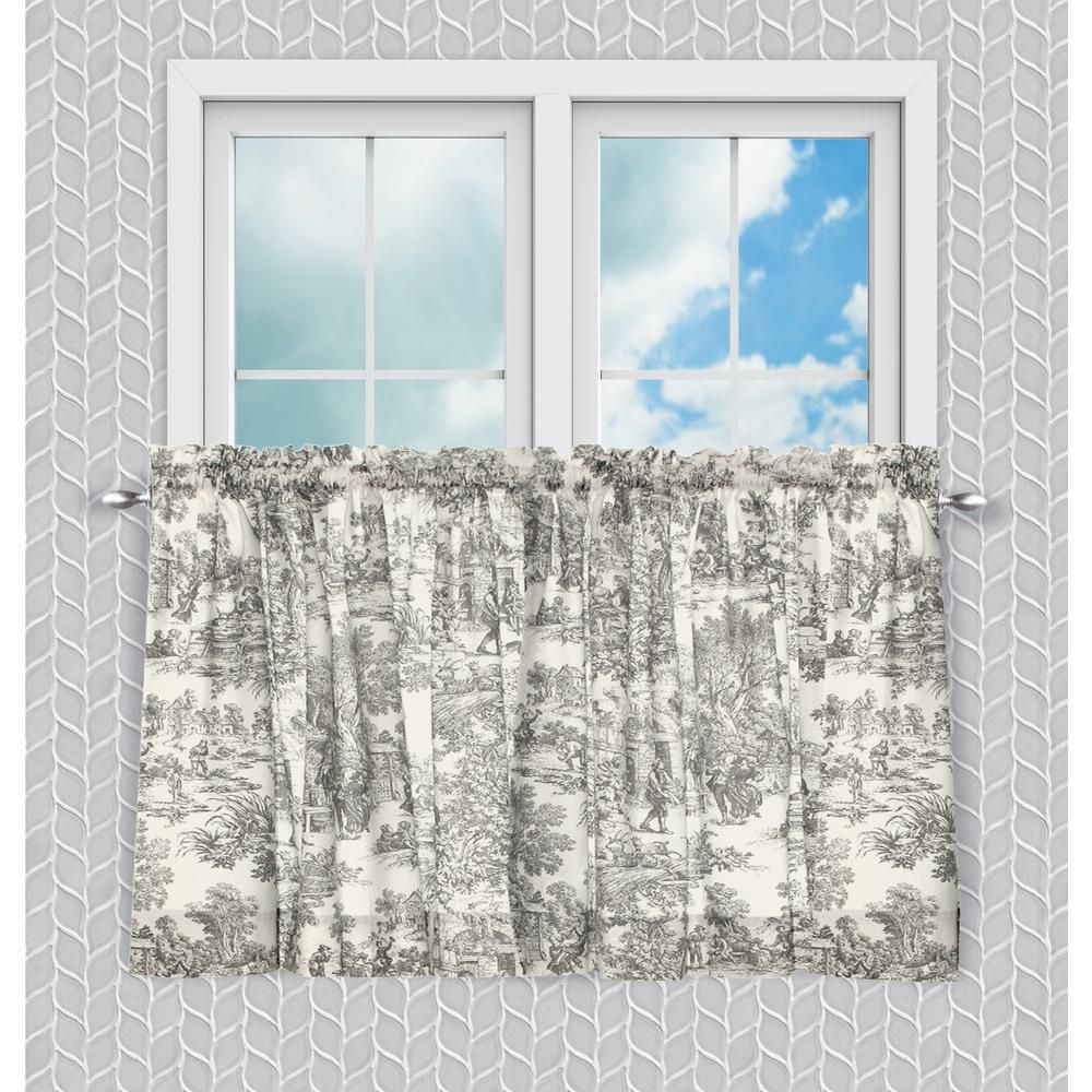 Victoria Park 68 In. W X 24 In. L Toile Grey Cottontailored Tier Pair  Curtains In Gray Throughout Touch Of Spring 24 Inch Tier Pairs (Photo 7 of 20)