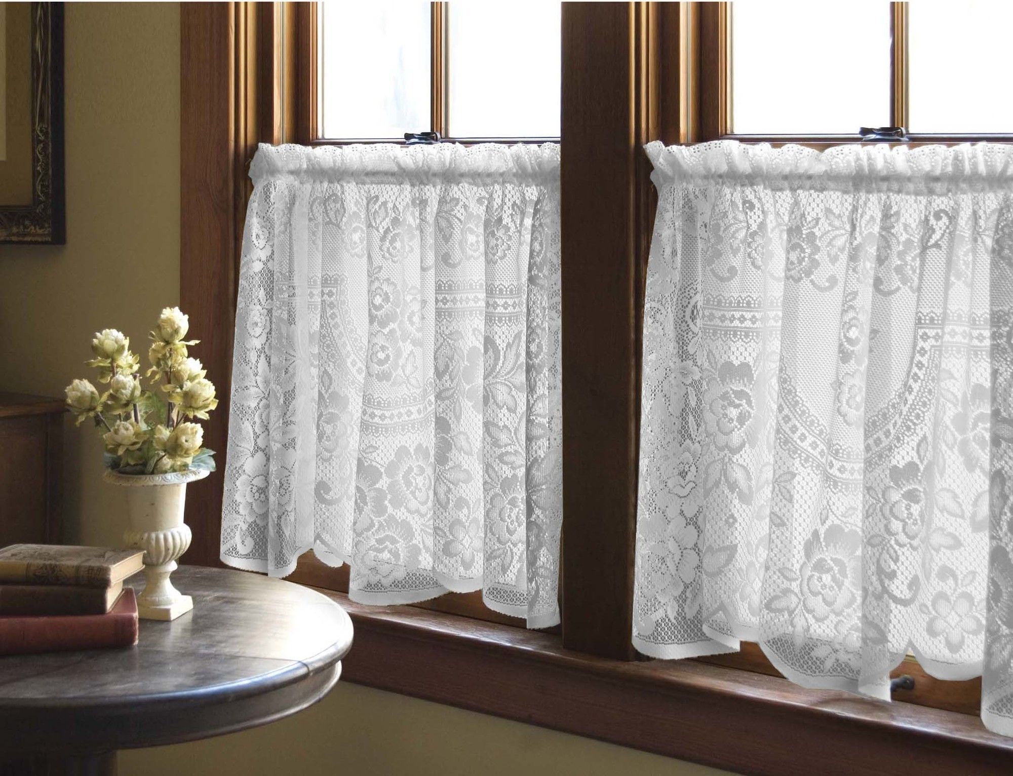 Victorian Rose Tier Curtain | Curtains | Curtains, Victorian Throughout Rod Pocket Cotton Striped Lace Cotton Burlap Kitchen Curtains (View 13 of 20)