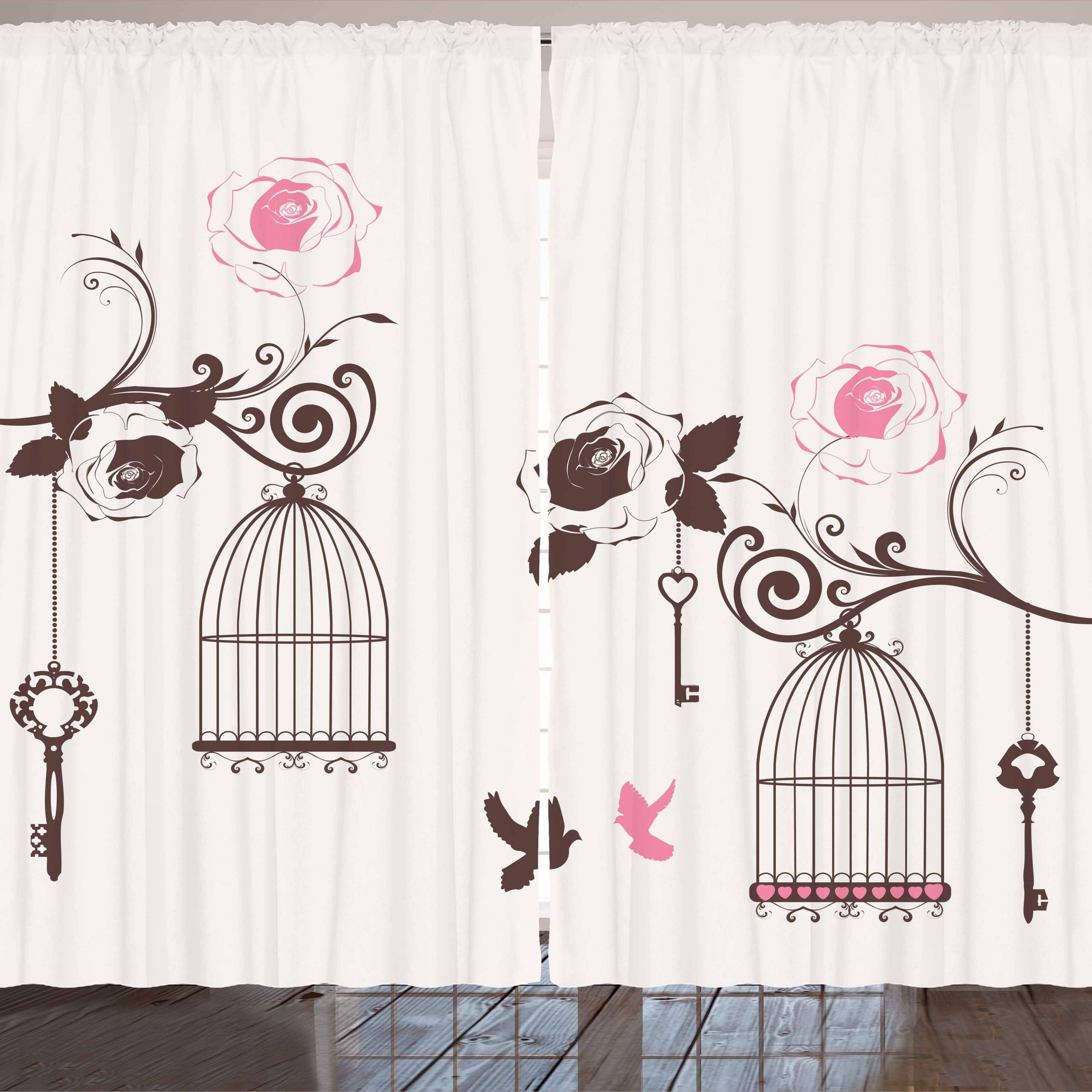 Vintage Curtains 2 Panels Set, Bird Cages And Keys Hanging From Swirling  Rose Branches Doves, Window Drapes For Living Room Bedroom, 108w X 90l Pertaining To Vintage Sea Shore All Over Printed Window Curtains (Photo 16 of 20)