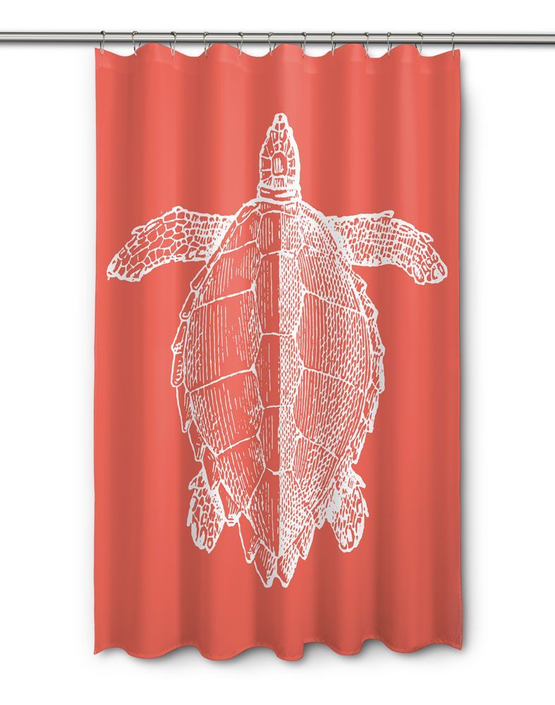 Vintage Sea Turtle Shower Curtain – White On Coral Within Vintage Sea Shore All Over Printed Window Curtains (View 8 of 20)
