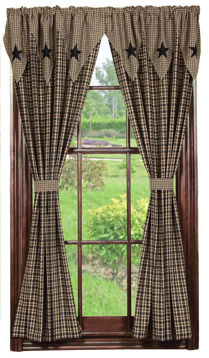 Vintage Star Black Lined Panel Curtains 84" In 2019 For Lodge Plaid 3 Piece Kitchen Curtain Tier And Valance Sets (View 20 of 20)