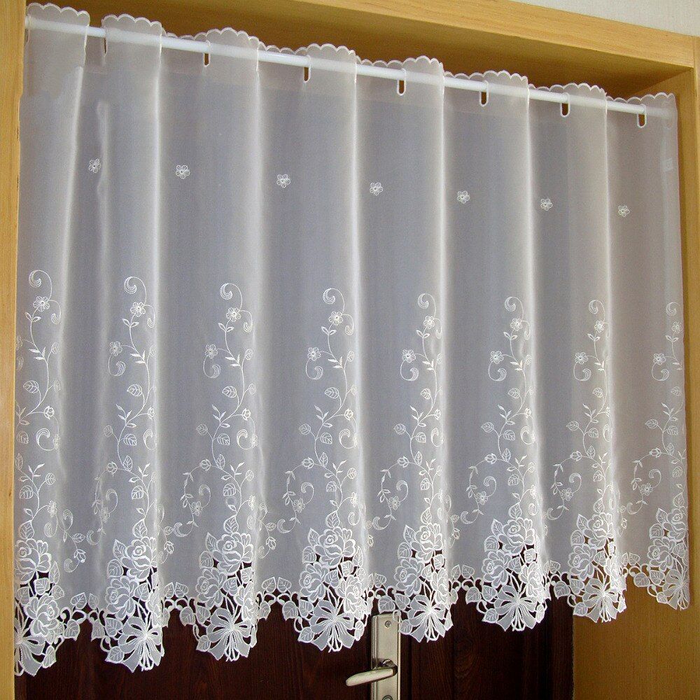 Voile Tulle Curtain Countryside Half Curtain Embroidered Window Valance  Lace Hem Coffee Curtain For Kitchen Cabinet Door In Curtains From Home & Regarding Coffee Embroidered Kitchen Curtain Tier Sets (Photo 11 of 20)