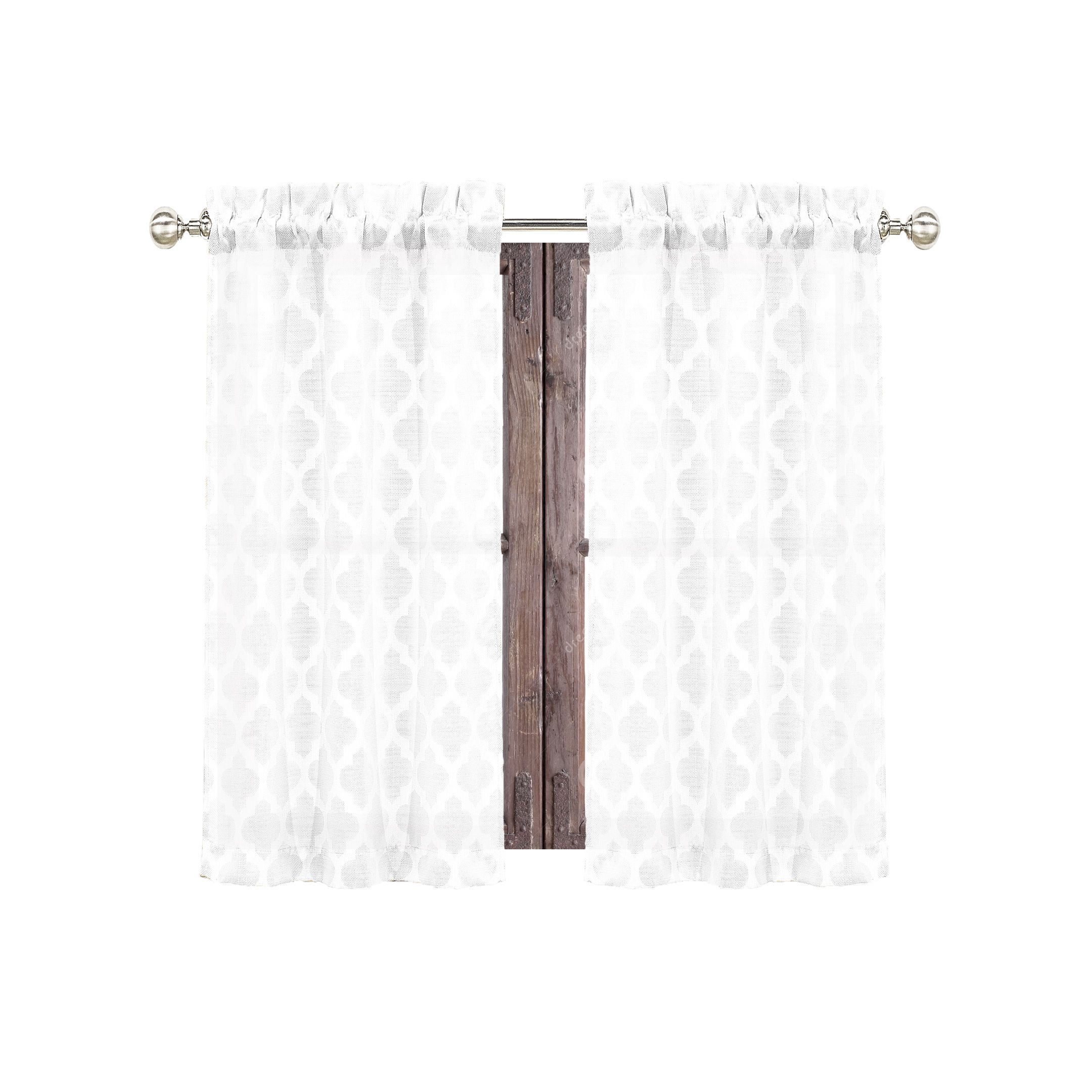 White 2 Piece Curtain Café Tier Set Textured Moroccan Pertaining To Elegant White Priscilla Lace Kitchen Curtain Pieces (View 8 of 20)