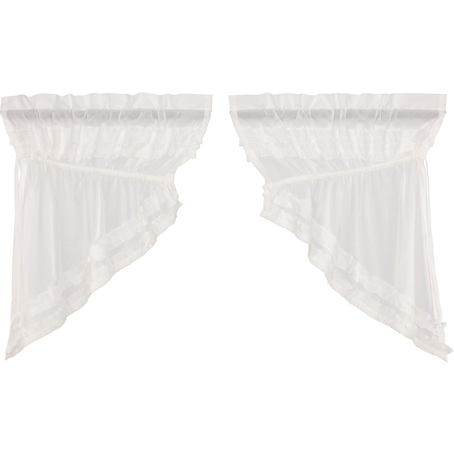 White Farmhouse Kitchen Curtains Vhc White Ruffled Sheer Petticoat Prairie  Swag Pair Rod Pocket Cotton Solid Color Sheer Inside Rod Pocket Cotton Solid Color Ruched Ruffle Kitchen Curtains (View 4 of 20)