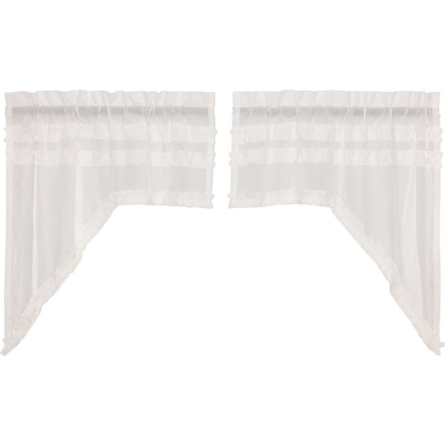 White Farmhouse Kitchen Curtains Vhc White Ruffled Sheer Petticoat Swag  Pair Rod Pocket Cotton Solid Color Ruched Ruffle With White Ruffled Sheer Petticoat Tier Pairs (Photo 3 of 20)