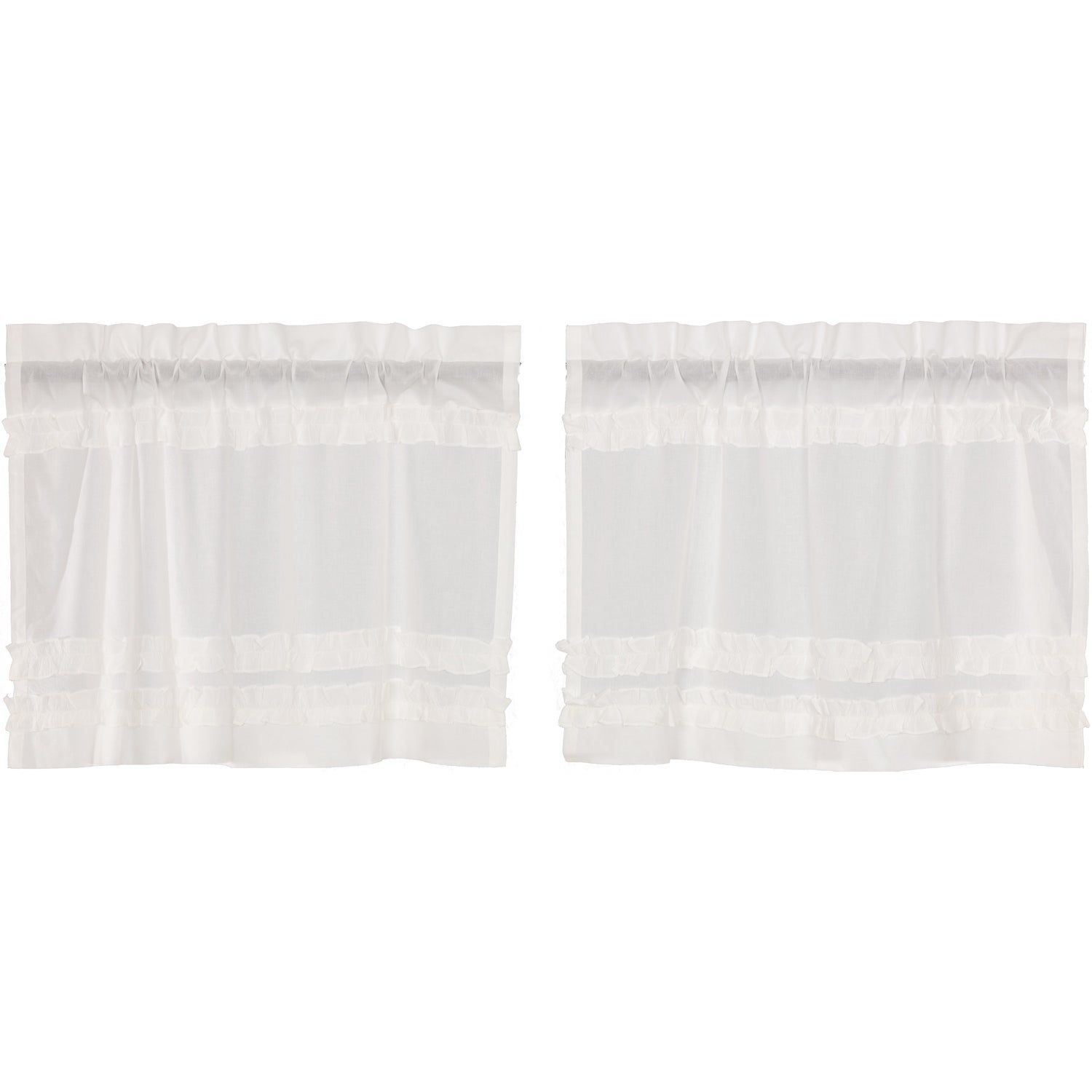 White Farmhouse Kitchen Curtains Vhc White Ruffled Sheer Petticoat Tier  Pair Rod Pocket Cotton Solid Color Ruched Ruffle In White Ruffled Sheer Petticoat Tier Pairs (Photo 2 of 20)