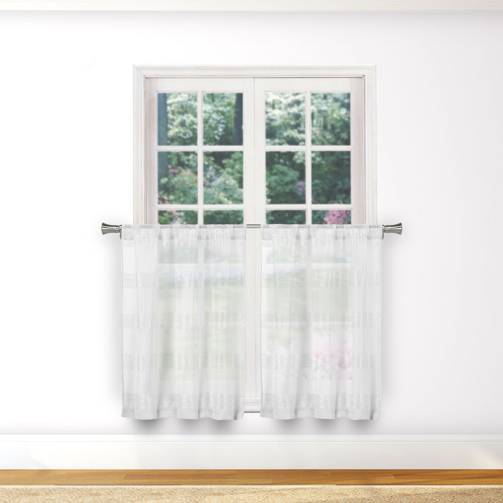 White Sheer Pure 2 Pc Café/tier Curtain Set Stripe Design (2) Tiers 36in L  Each 810820030015 | Ebay Intended For Dexter 24 Inch Tier Pairs In Green (View 3 of 20)