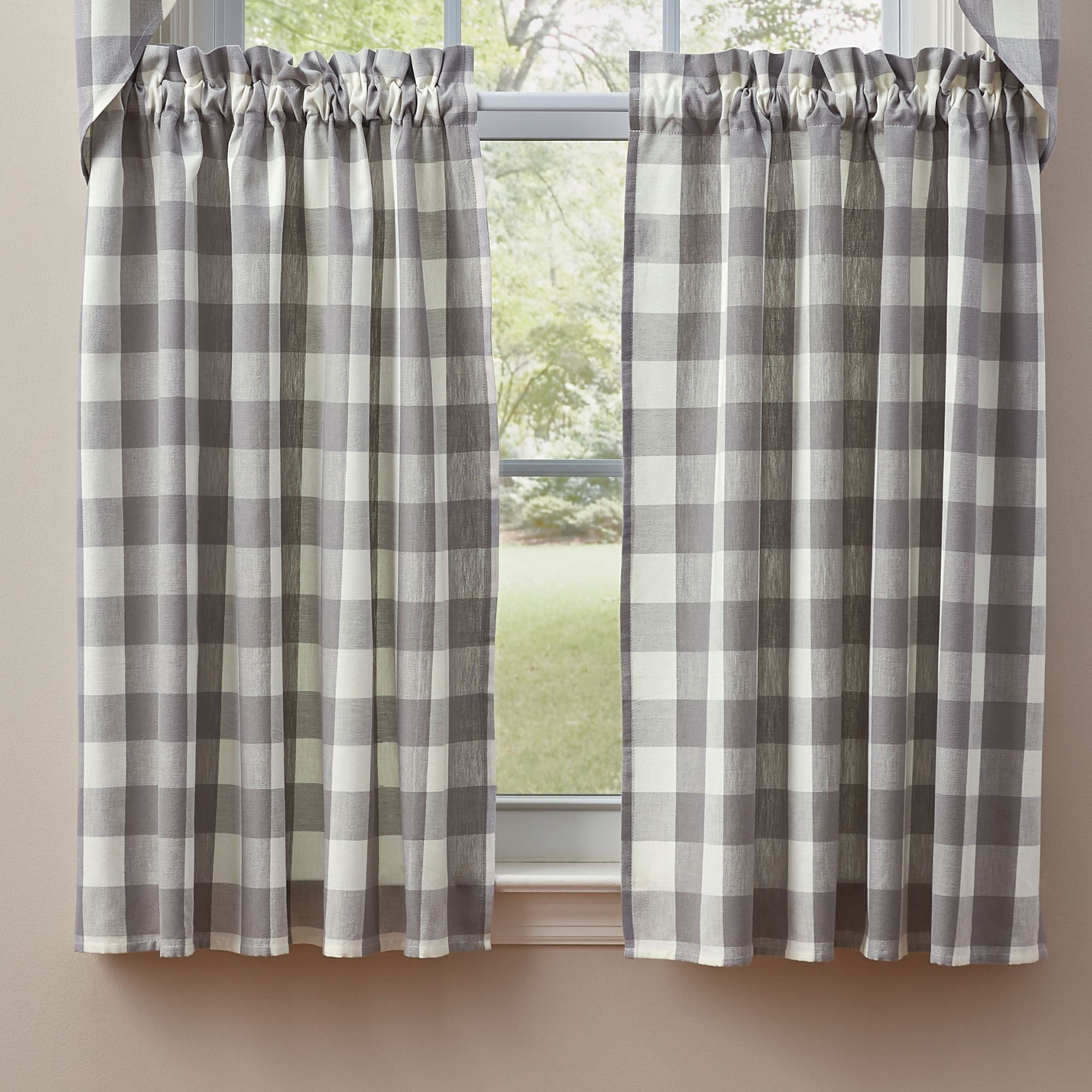Wicklow Gray Buffalo Check Tier Window Treatment Pertaining To Dove Gray Curtain Tier Pairs (View 16 of 20)