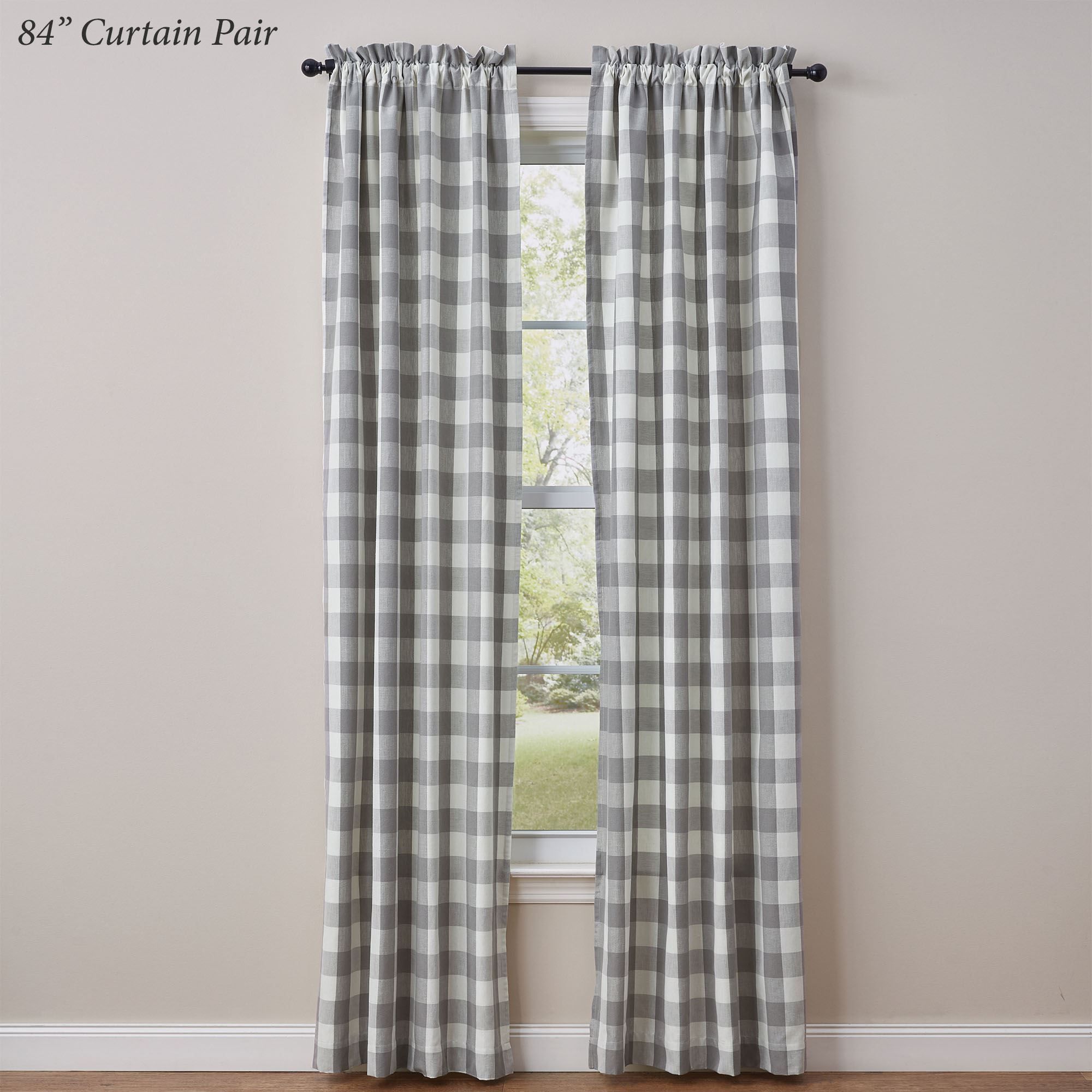 Wicklow Gray Buffalo Check Window Treatment Within Dove Gray Curtain Tier Pairs (Photo 13 of 20)