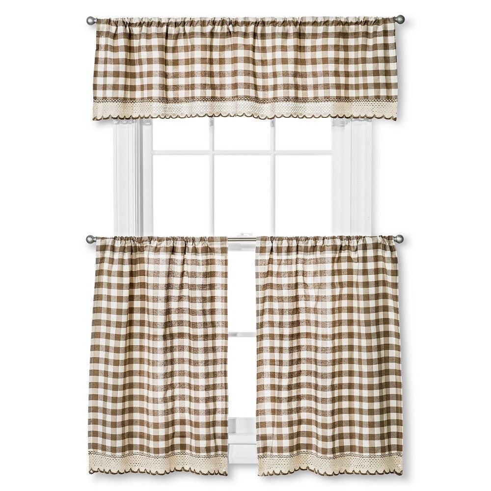 Window Accents Norwalk Woven Plaid Rod Pocket 3 Piece Tier For Floral Watercolor Semi Sheer Rod Pocket Kitchen Curtain Valance And Tiers Sets (Photo 5 of 20)