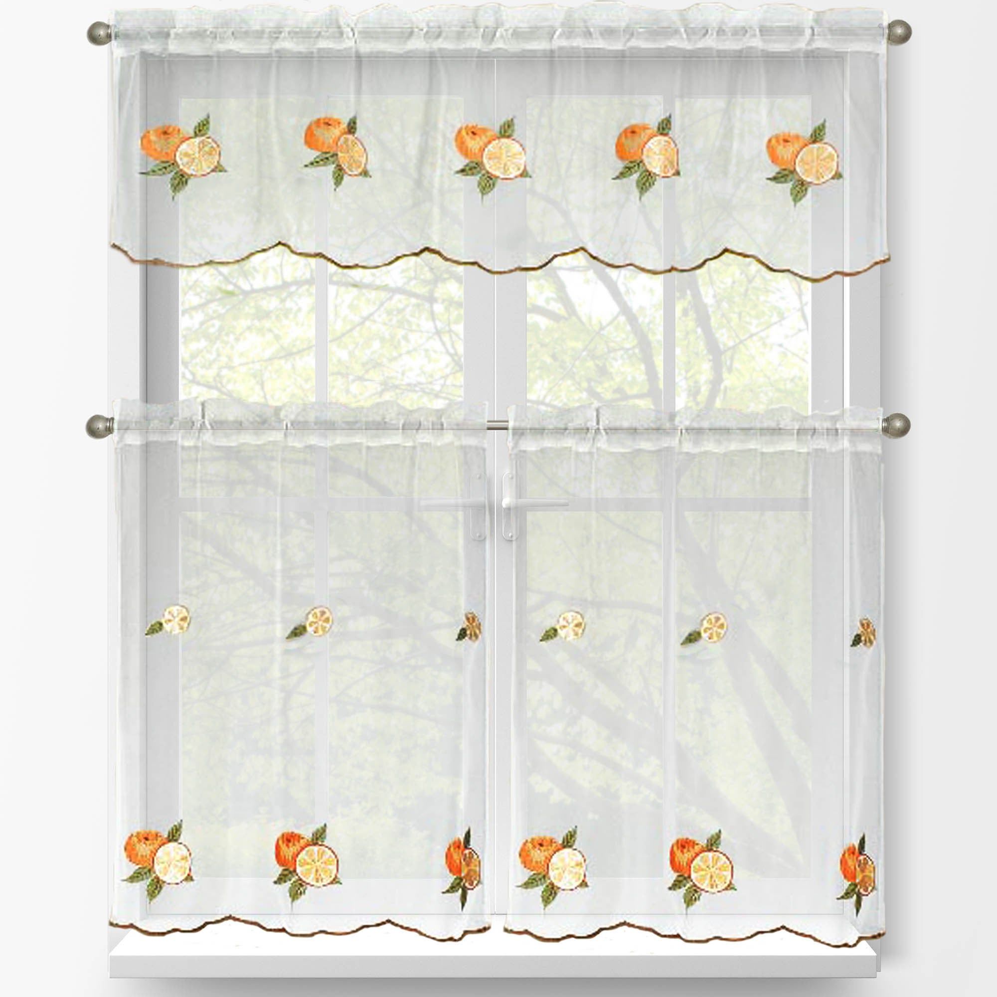 Window Elements Embroidered 3 Piece Kitchen Tier And Valance Set Intended For Coffee Drinks Embroidered Window Valances And Tiers (View 18 of 20)
