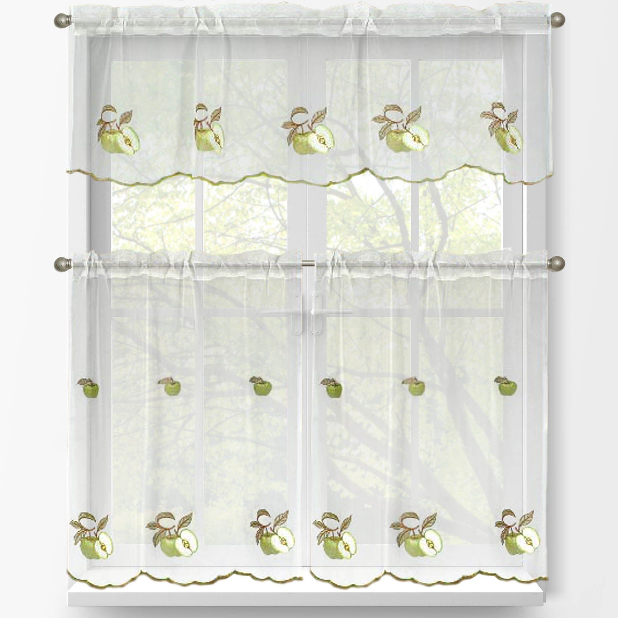 Window Elements Embroidered 3 Piece Kitchen Tier And Valance Set Pertaining To Coffee Drinks Embroidered Window Valances And Tiers (View 20 of 20)