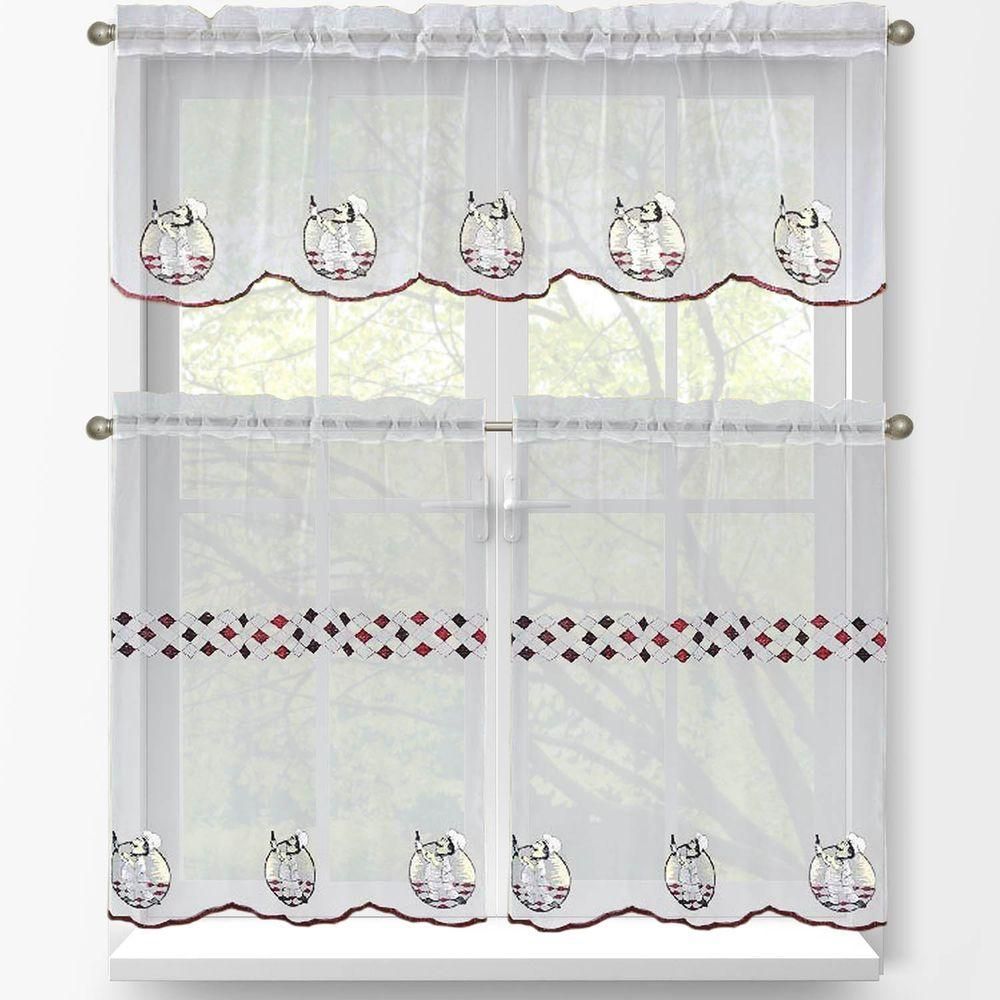 Window Elements Sheer Happy Chef Embroidered 3 Piece Kitchen Curtain Tier  And Valance Set Pertaining To Embroidered Chef Black 5 Piece Kitchen Curtain Sets (Photo 10 of 20)