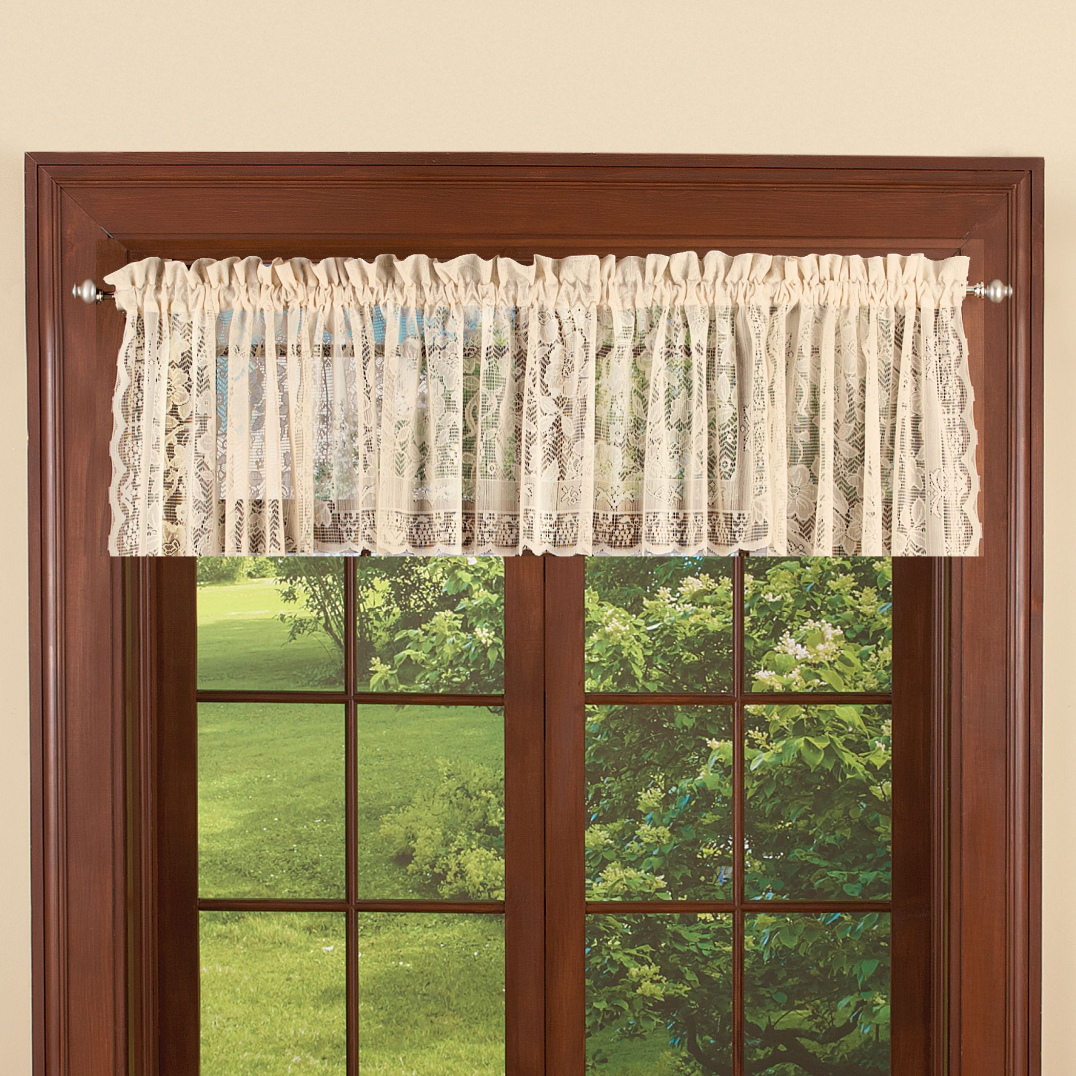 Windsor Lace Window Valance For Floral Lace Rod Pocket Kitchen Curtain Valance And Tiers Sets (View 18 of 20)
