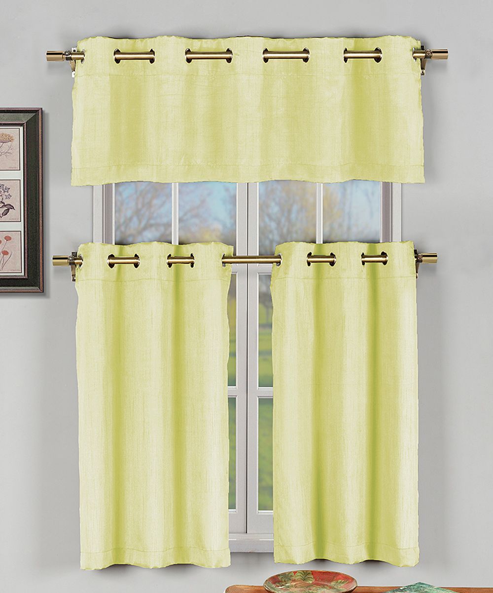 Yellow Faux Silk Agnes Three Piece Curtain Panel Set Regarding Faux Silk 3 Piece Kitchen Curtain Sets (View 13 of 20)