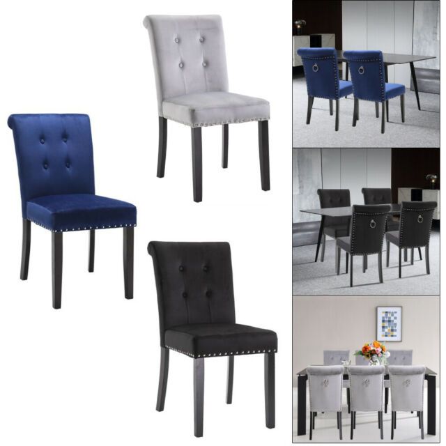 2/4/6 Set Velvet Dining Chair Accent Upholstered Wood Leg Chair Kitchen  Formal For Carlton Wood Leg Upholstered Dining Chairs (View 5 of 20)