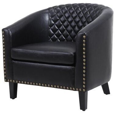 29.1" W Faux Leather Barrel Chair Fabric: Black In Artressia Barrel Chairs (Photo 6 of 20)