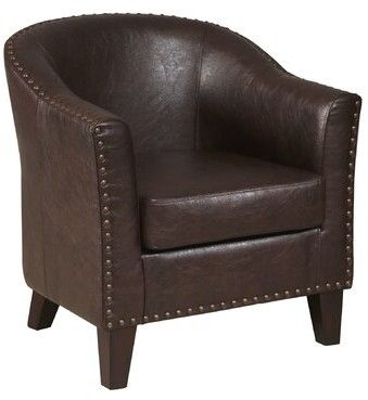 36.87" W Faux Leather Barrel Chair Fabric: Dark Brown Faux Leather In Coomer Faux Leather Barrel Chairs (Photo 6 of 20)